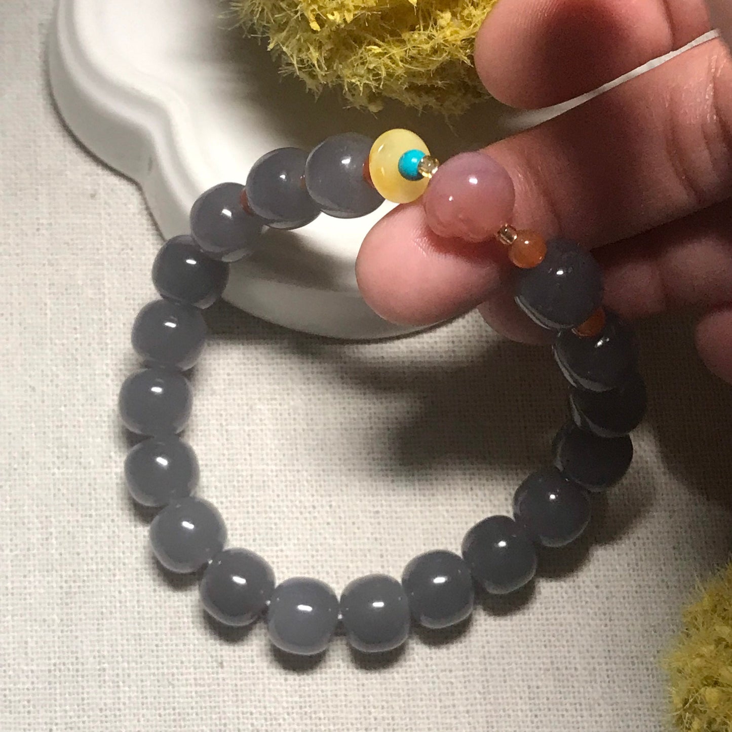 10mm Icy Smokey Lavender Hetian Nephrite Jade Long Bead Bracelet custom