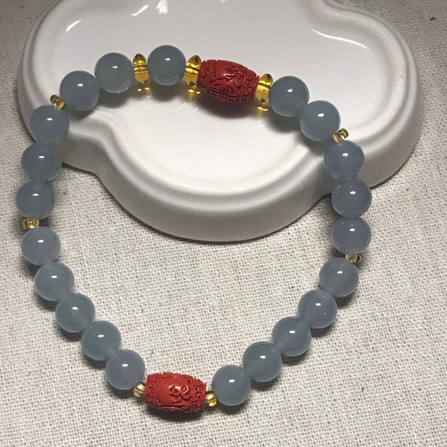 Reserved: 8.5 mm Grade A Icy Glossy Sky Blue Jadeite Jade Bead Bracelet 8.5
