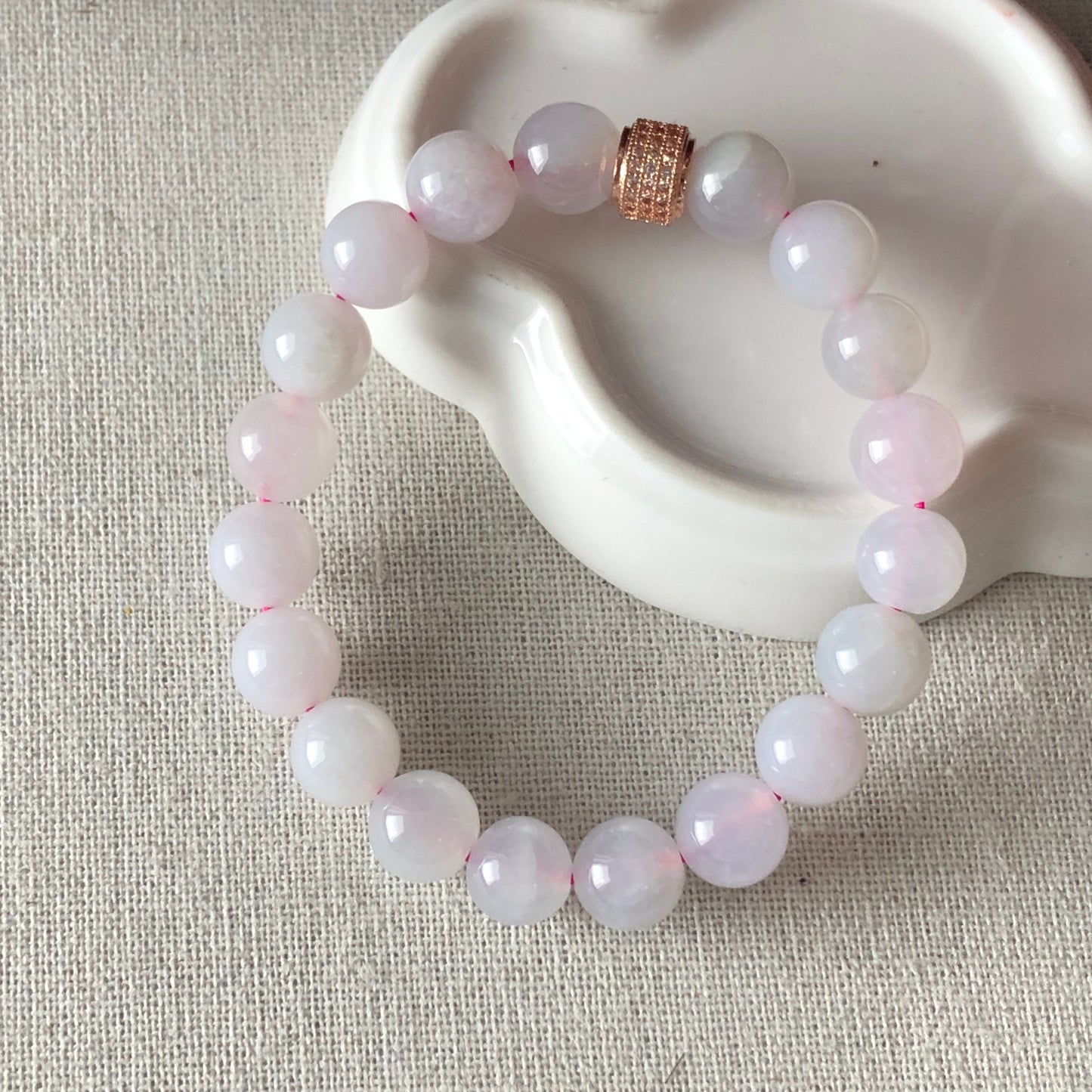 Reserved: 9.8 mm Grade A Icy Light Pink Jadeite Jade Bead Bracelet 19 pcs.
