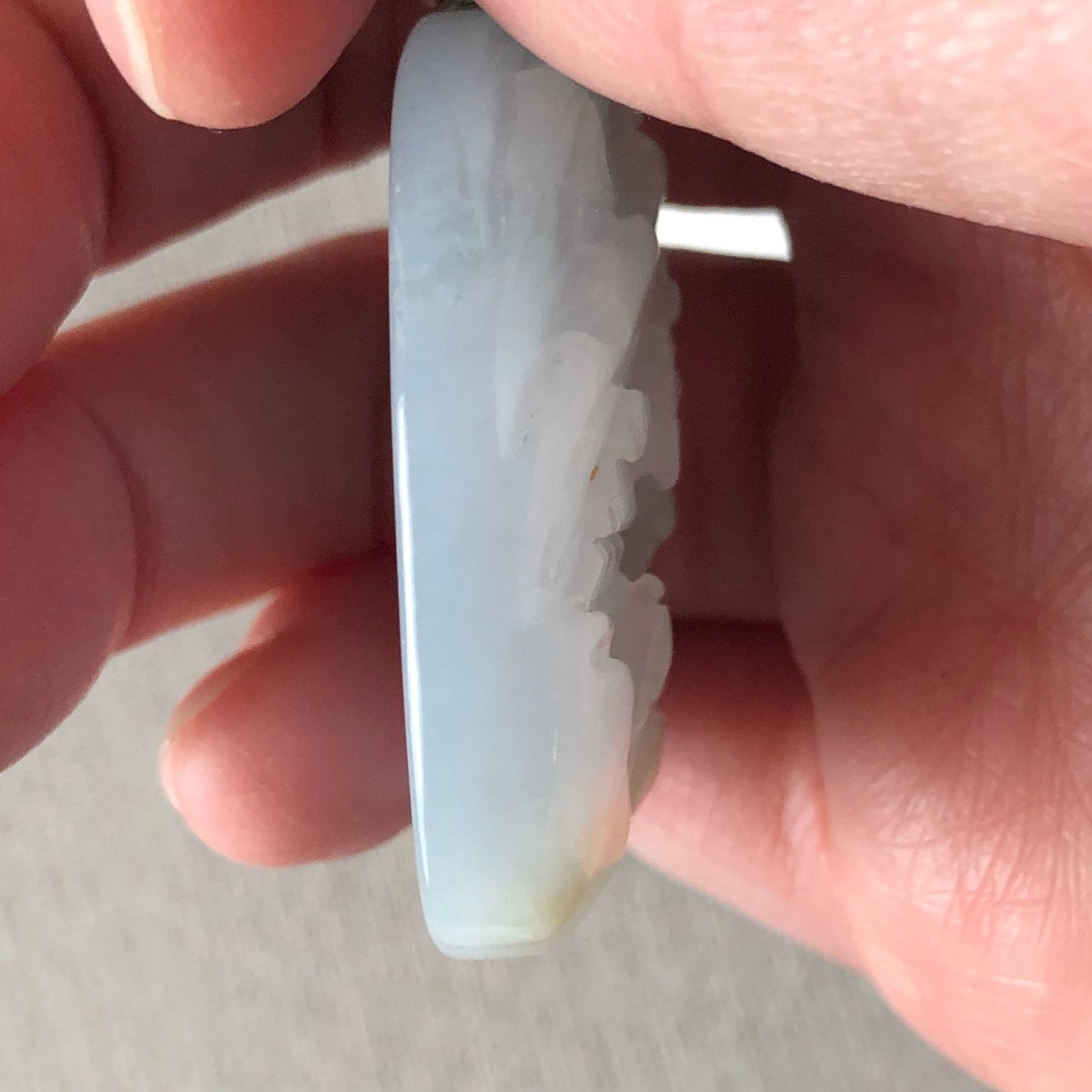 38.4 mm Sky Blue Yellow Jadeite Jade Carved Landscape Trees Mountain Pendant