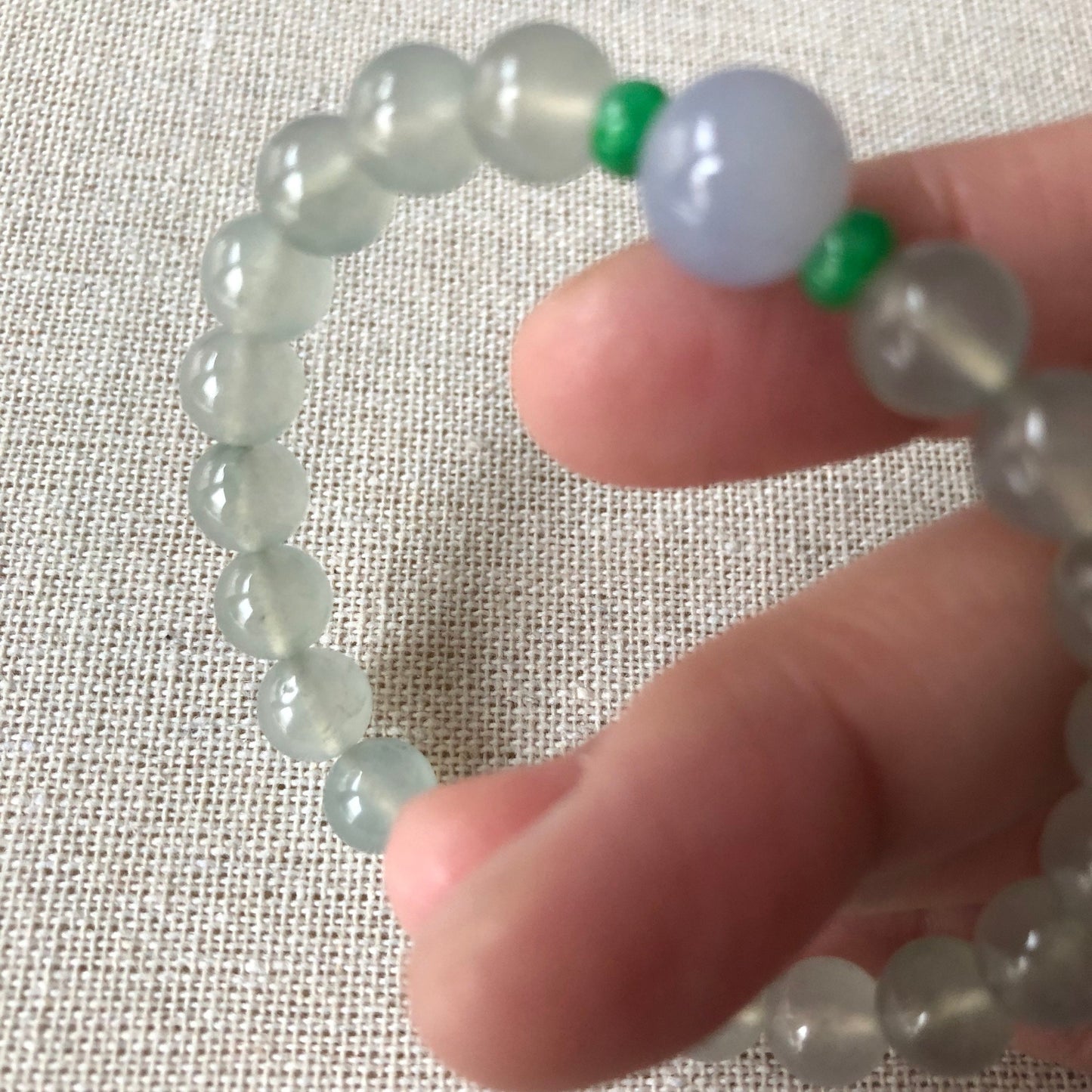 8mm RARE Icy Glossy Tint Green Jadeite Jade Bead Bracelet