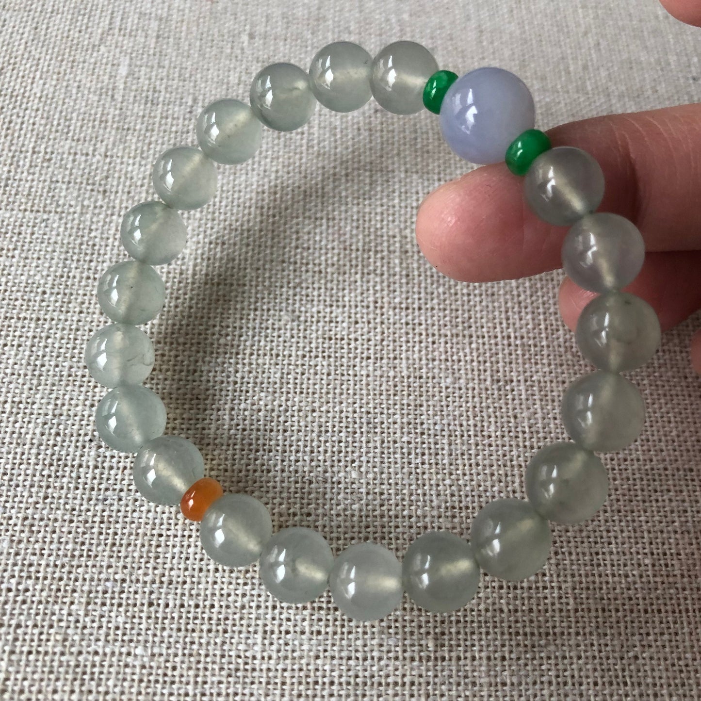 8mm RARE Icy Glossy Tint Green Jadeite Jade Bead Bracelet