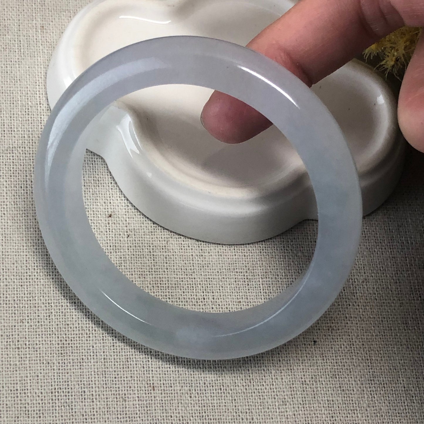 55mm Icy Tint Light Blue Glow Pattern Jadeite Jade Bangle RARE