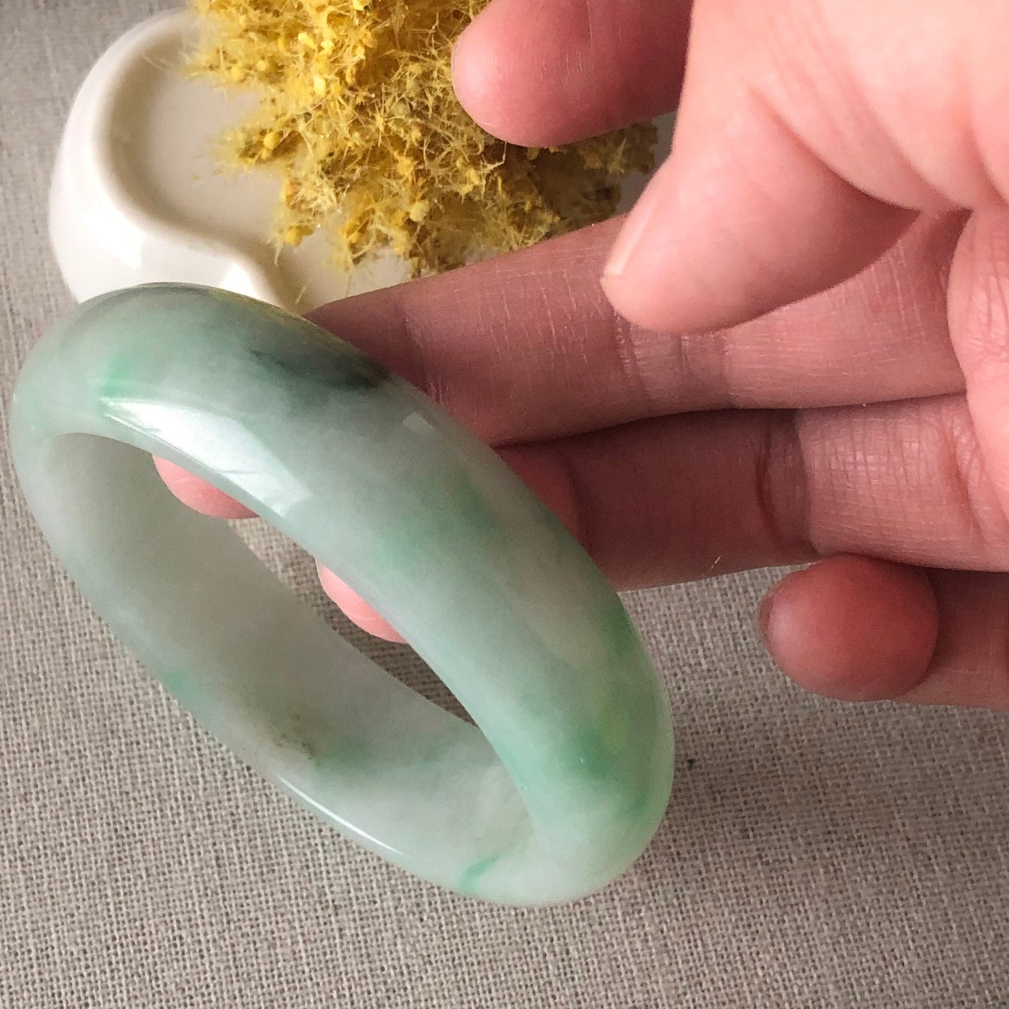 55mm Big Yang Green Yellow Float Flower Jadeite Jade Bangle