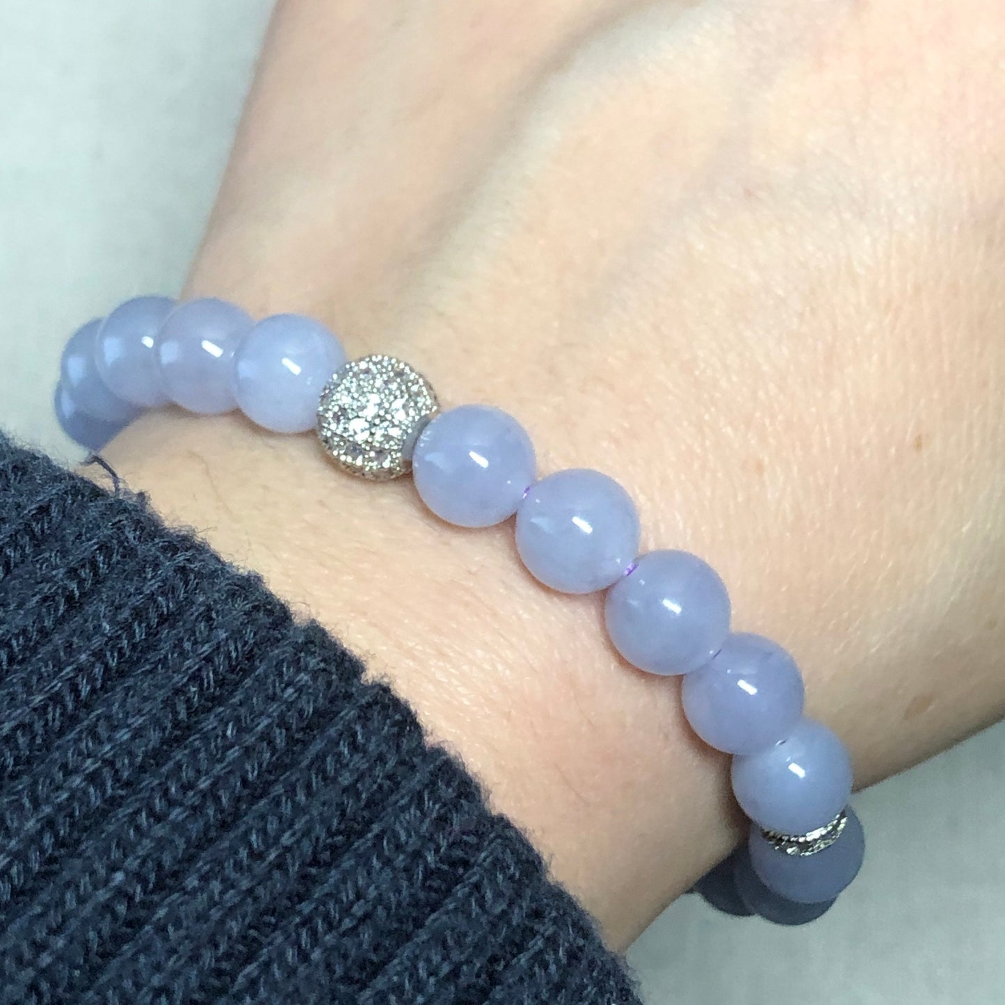 8 mm Icy Lavender Jadeite Jade Bead Bracelet