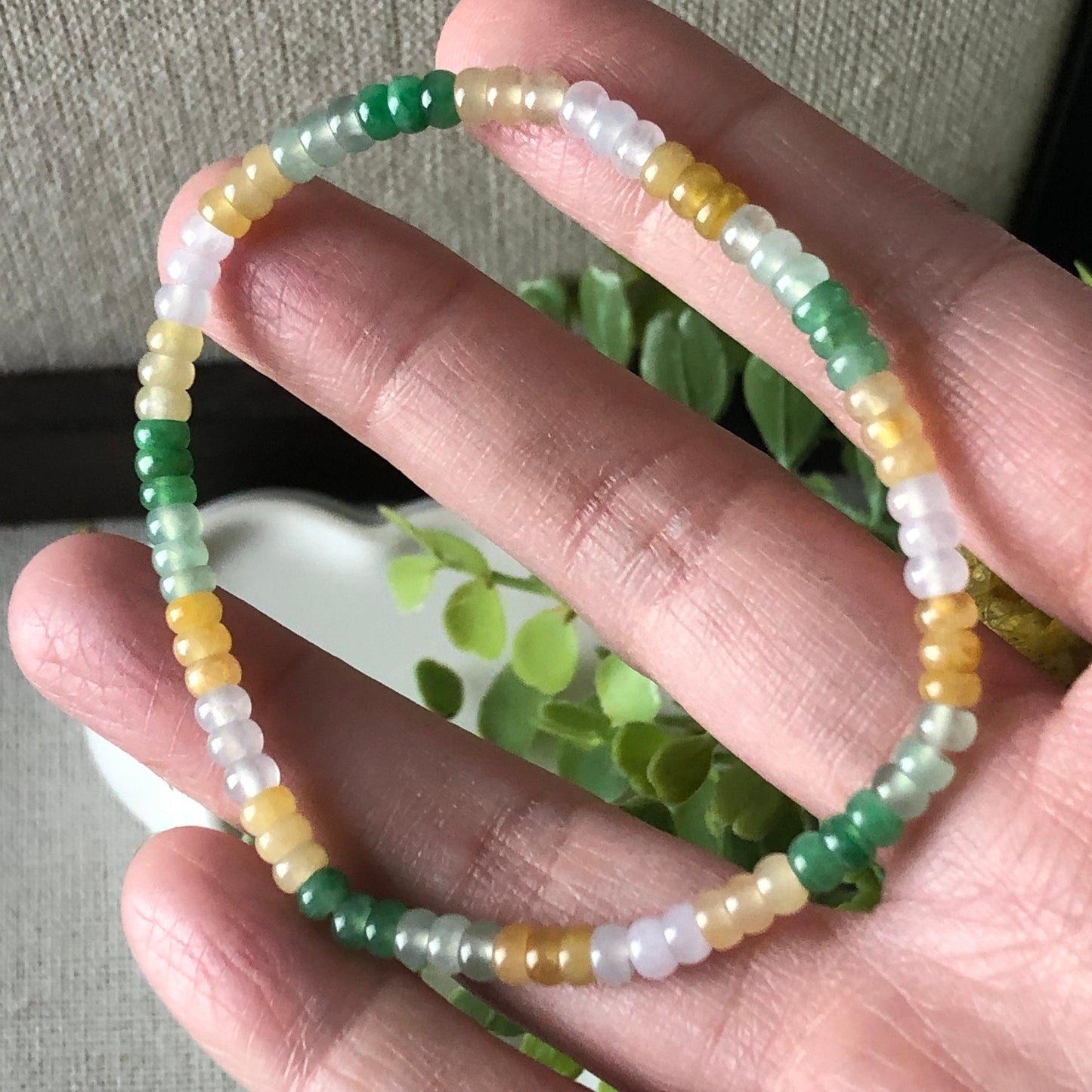 3.5 mm Mini Icy Green Yellow Jadeite Jade Flat Bead Bracelet