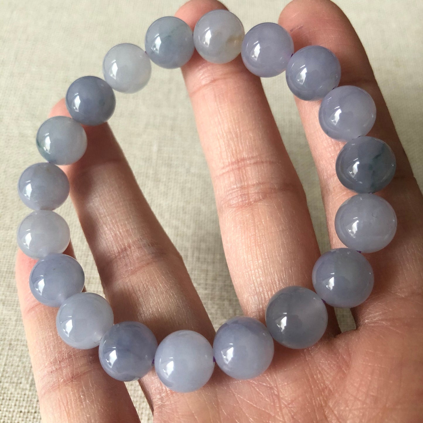 10mm RARE Light Lavender Green Float Jadeite Jade Bead Bracelet