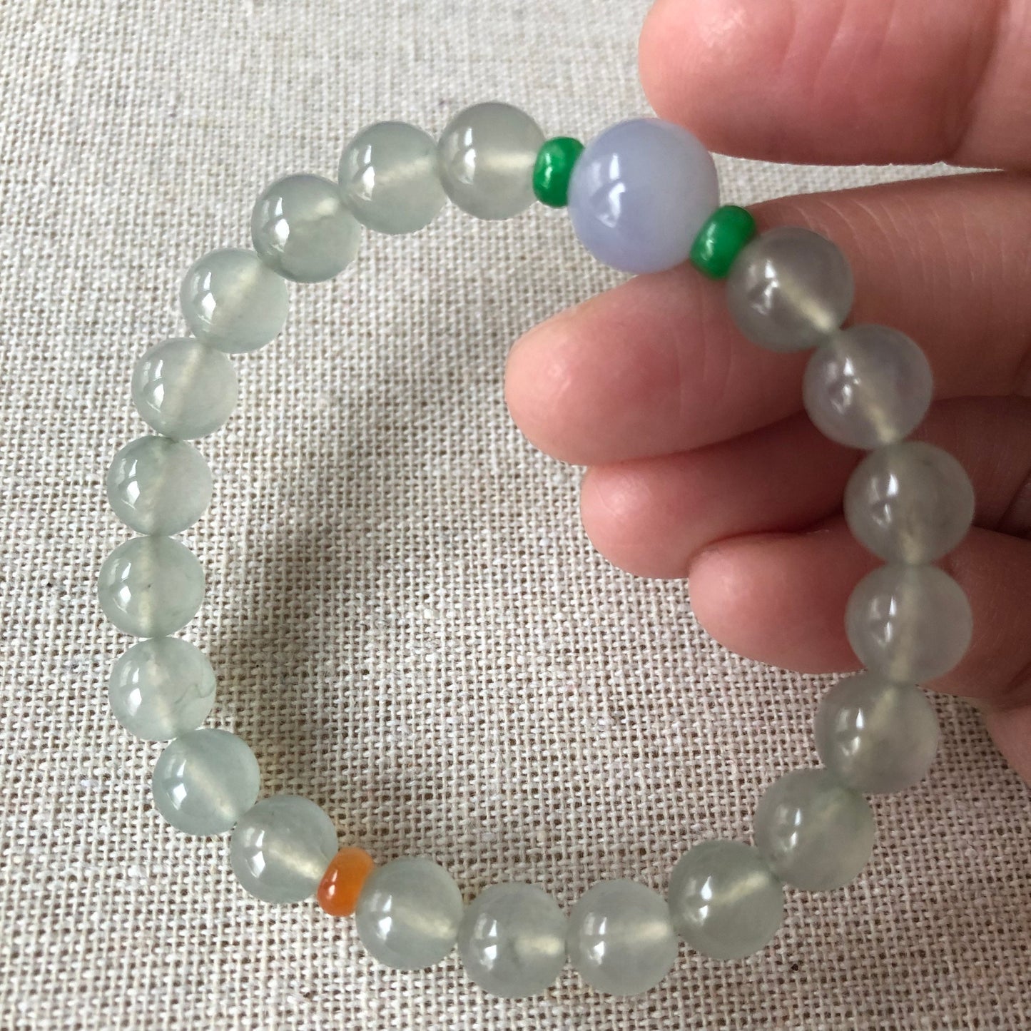 8mm RARE Icy Glossy Tint Green Jadeite Jade Bead Bracelet