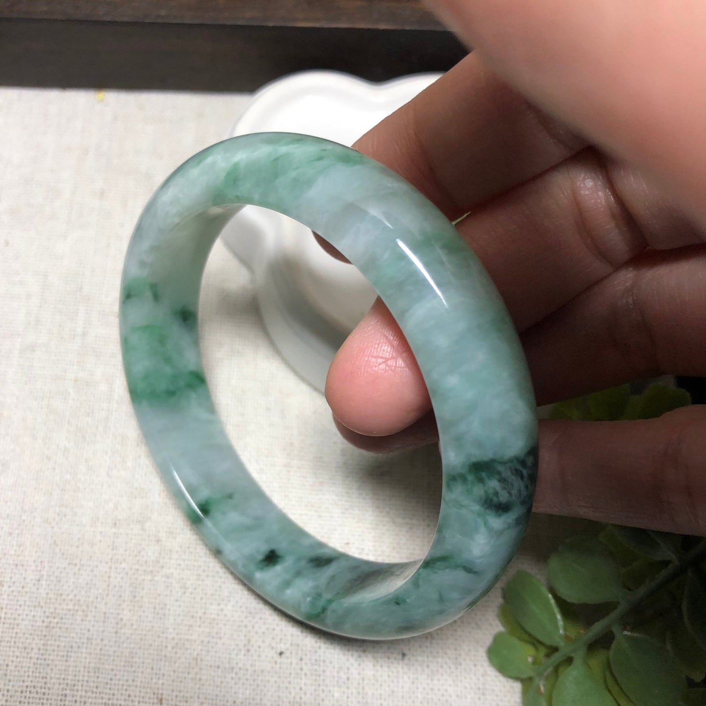 56mm Earthy Green Float Flowers Jadeite Jade Bangle