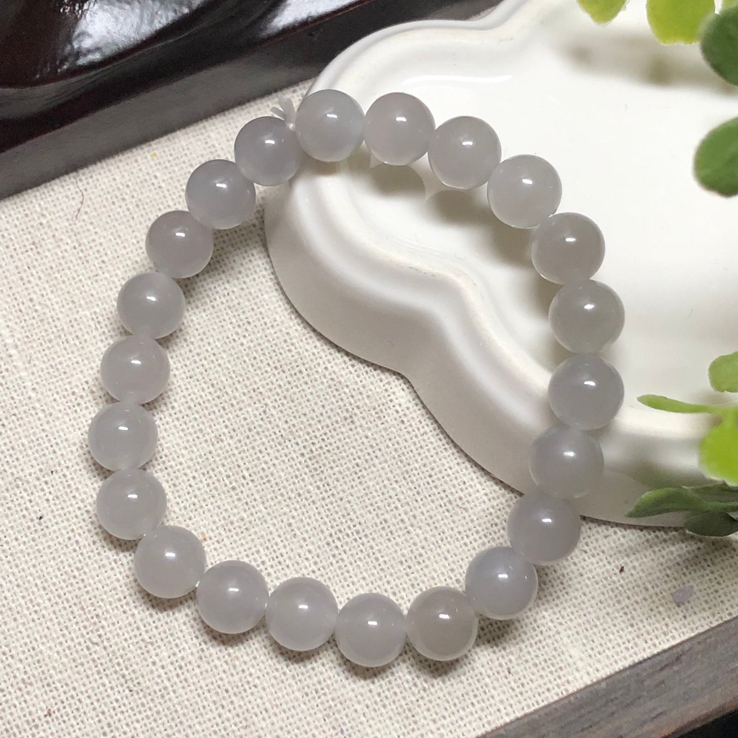 8 mm Icy Smoky Lavender Hetian Jade Bead Bracelet