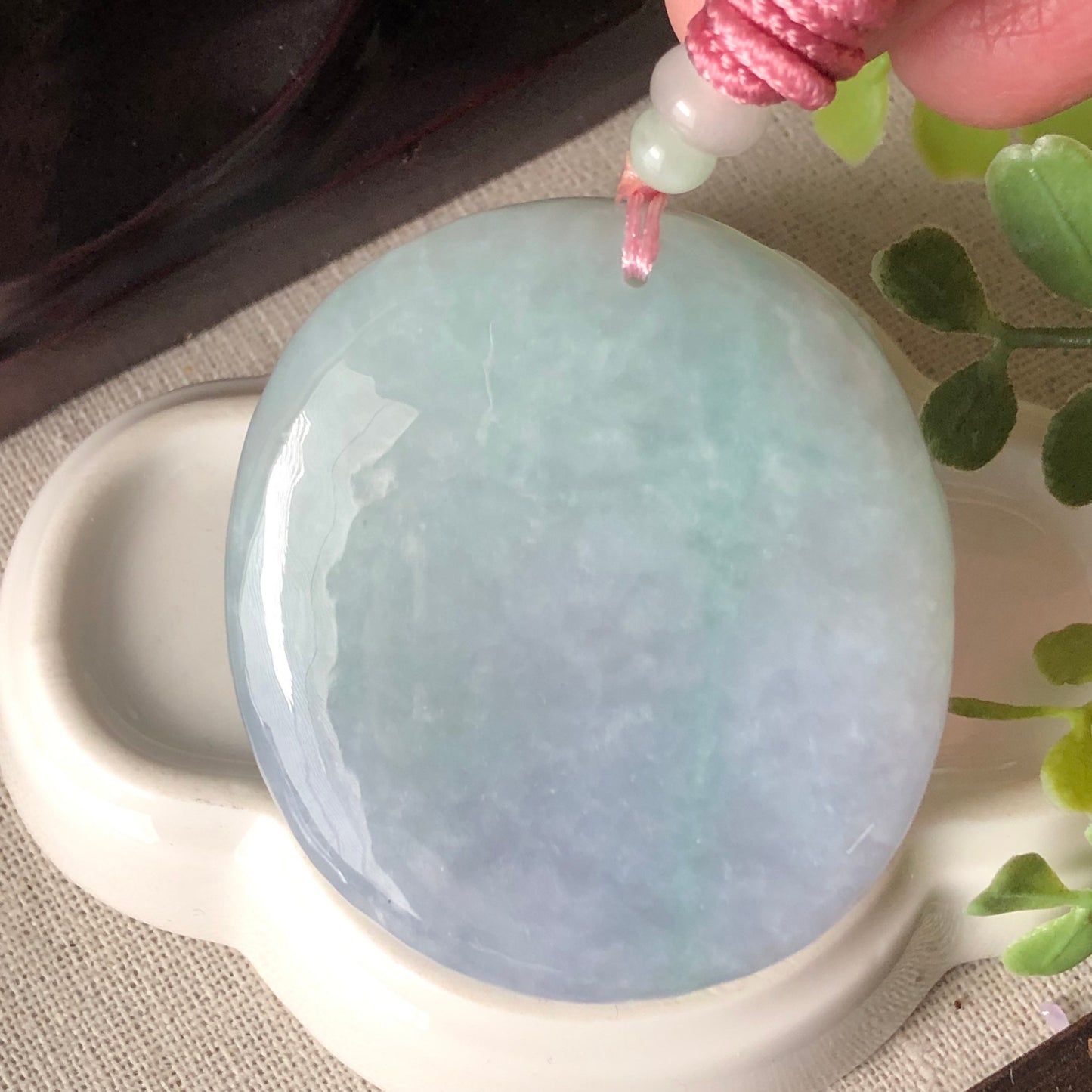 52.7 Icy Duo Blue Lavender Jadeite Jade Carved Flower Bird Scenery Pendant