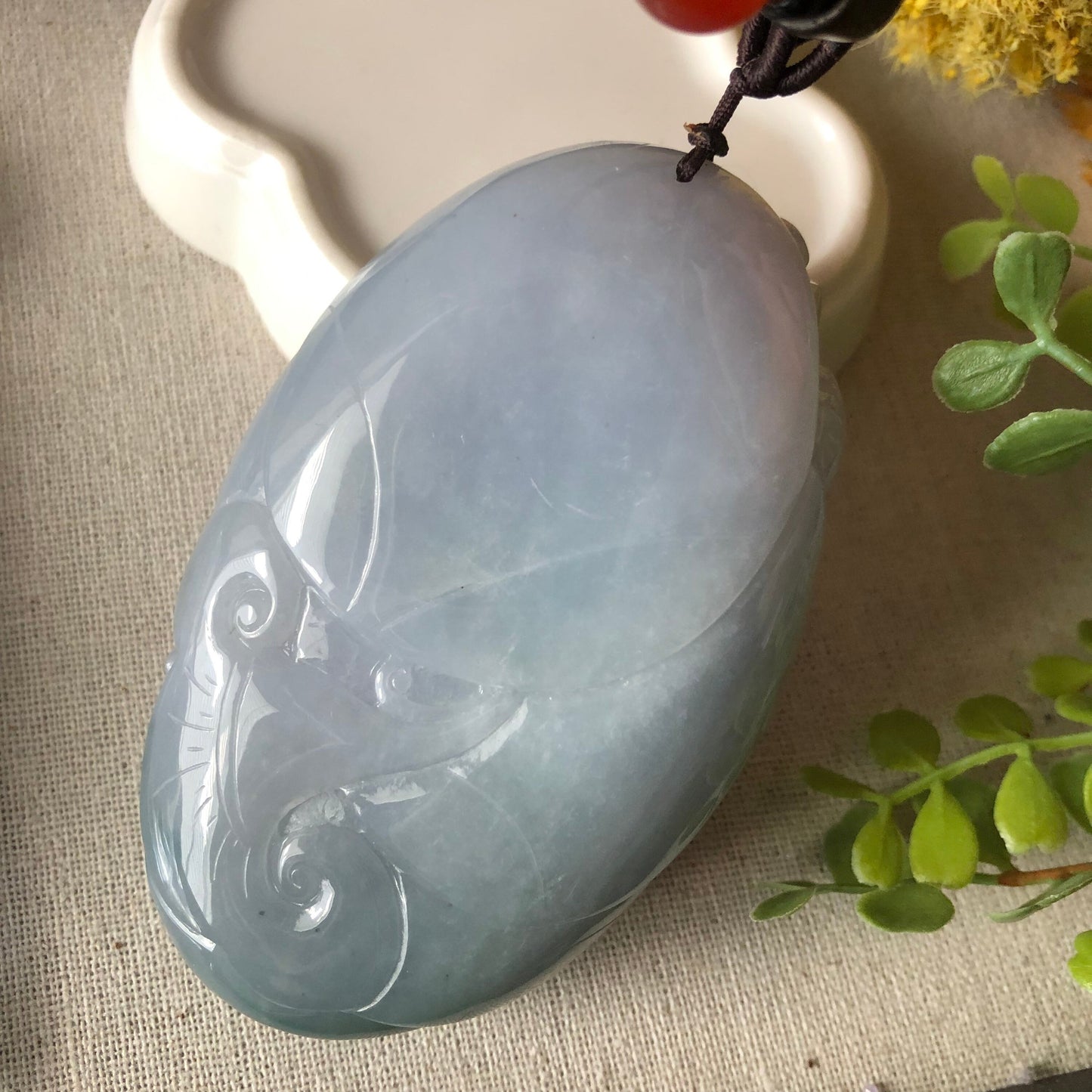 Reserved. 87.4mm Jadeite Jade Icy Glutinous Sky Blue Carved Rooster Hand Medal Display