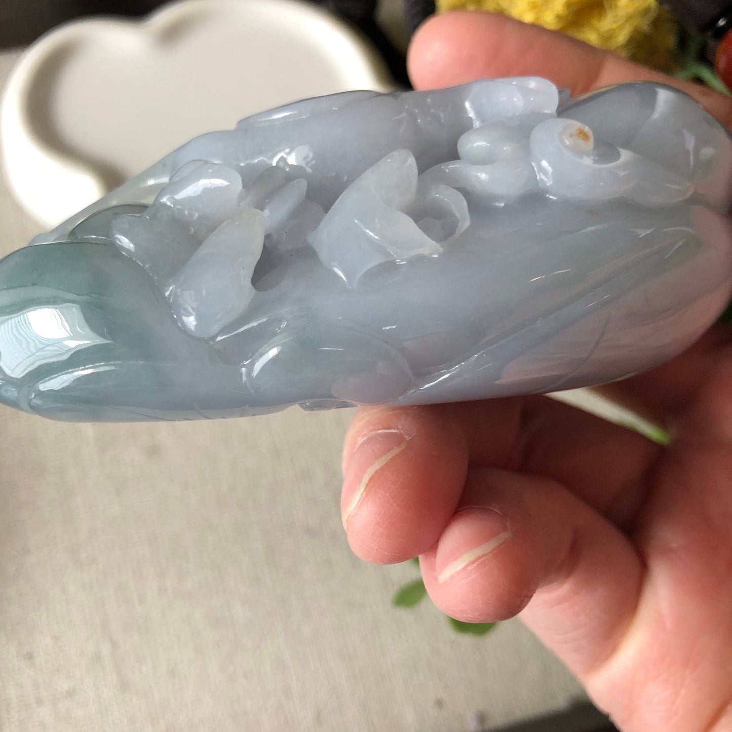 Reserved. 87.4mm Jadeite Jade Icy Glutinous Sky Blue Carved Rooster Hand Medal Display