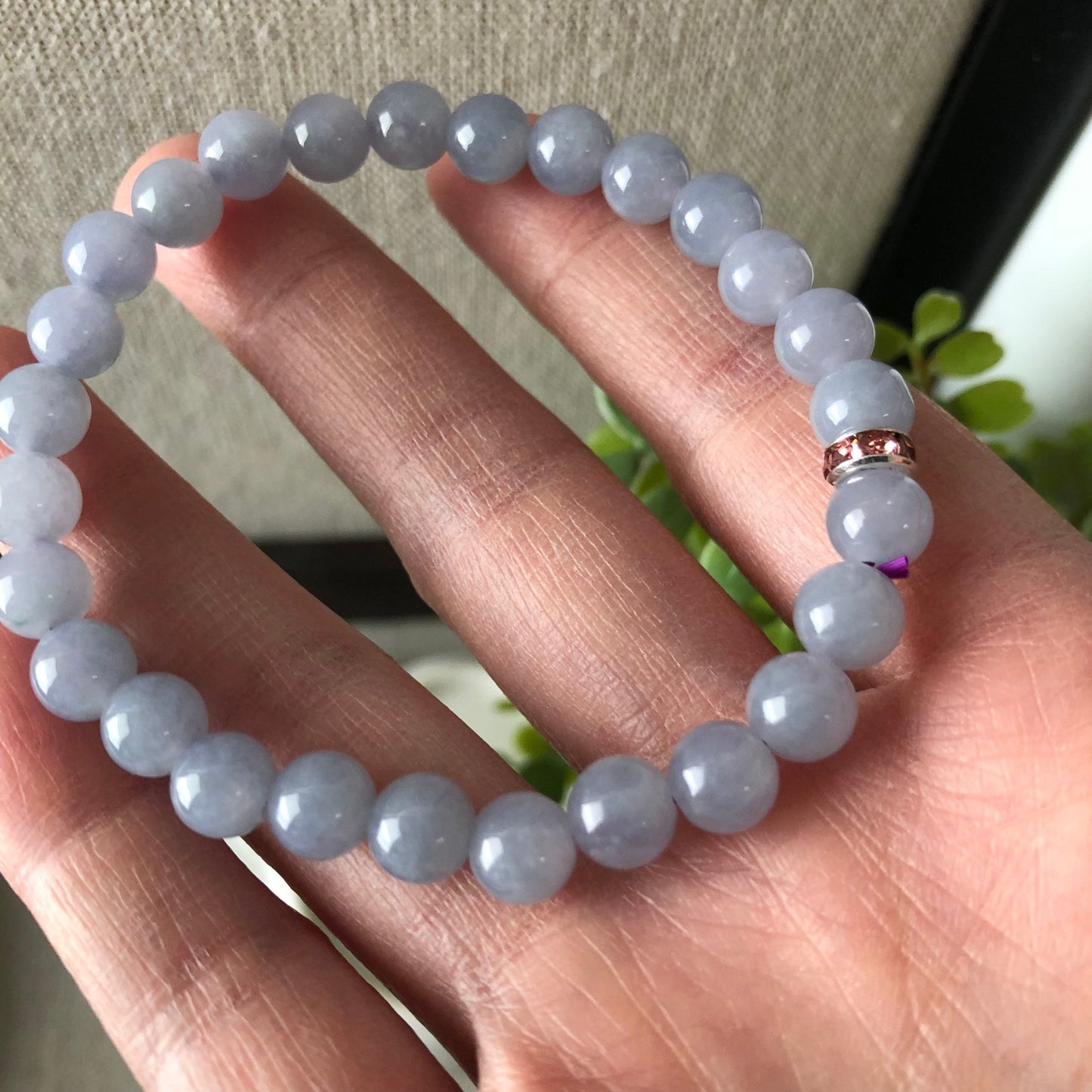 Reserved. 7 mm Jadeite Jade Icy Lavender Bead Bracelet