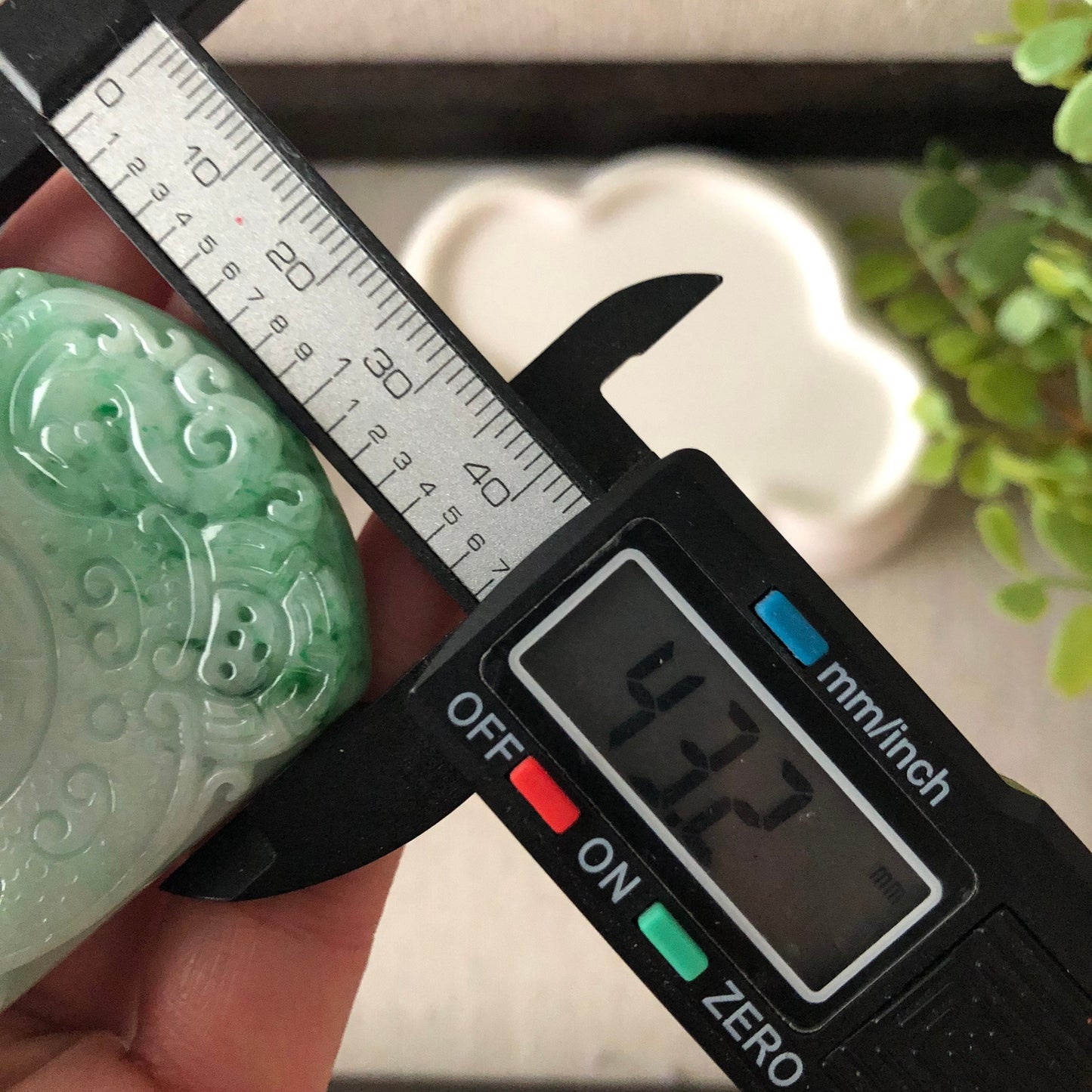 55.8mm Jadeite Jade Green Float Flowers Carved Yin Yang Asian Characters Pendant