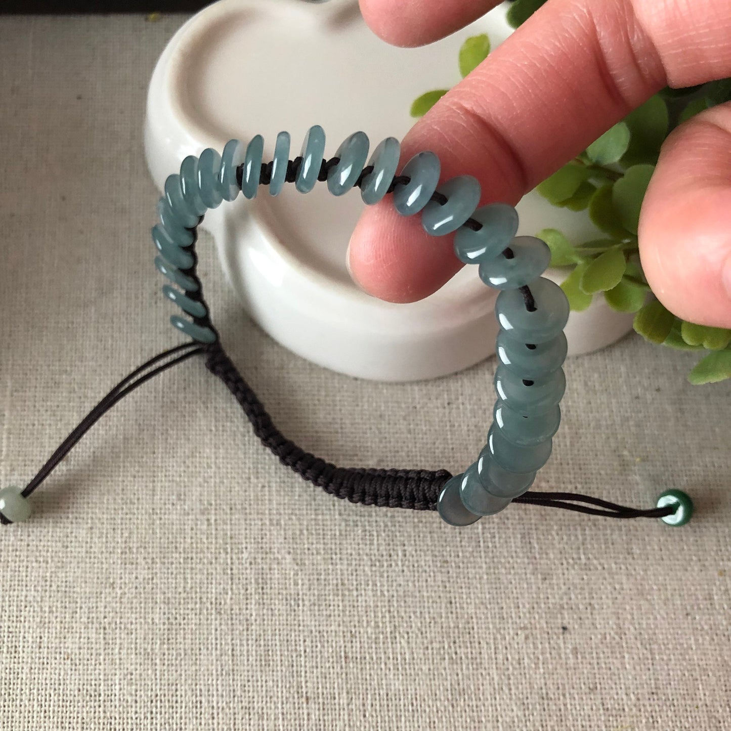 7.6mm Icy Sky Blue Jadeite Jade Peace Donut Bracelet One Size