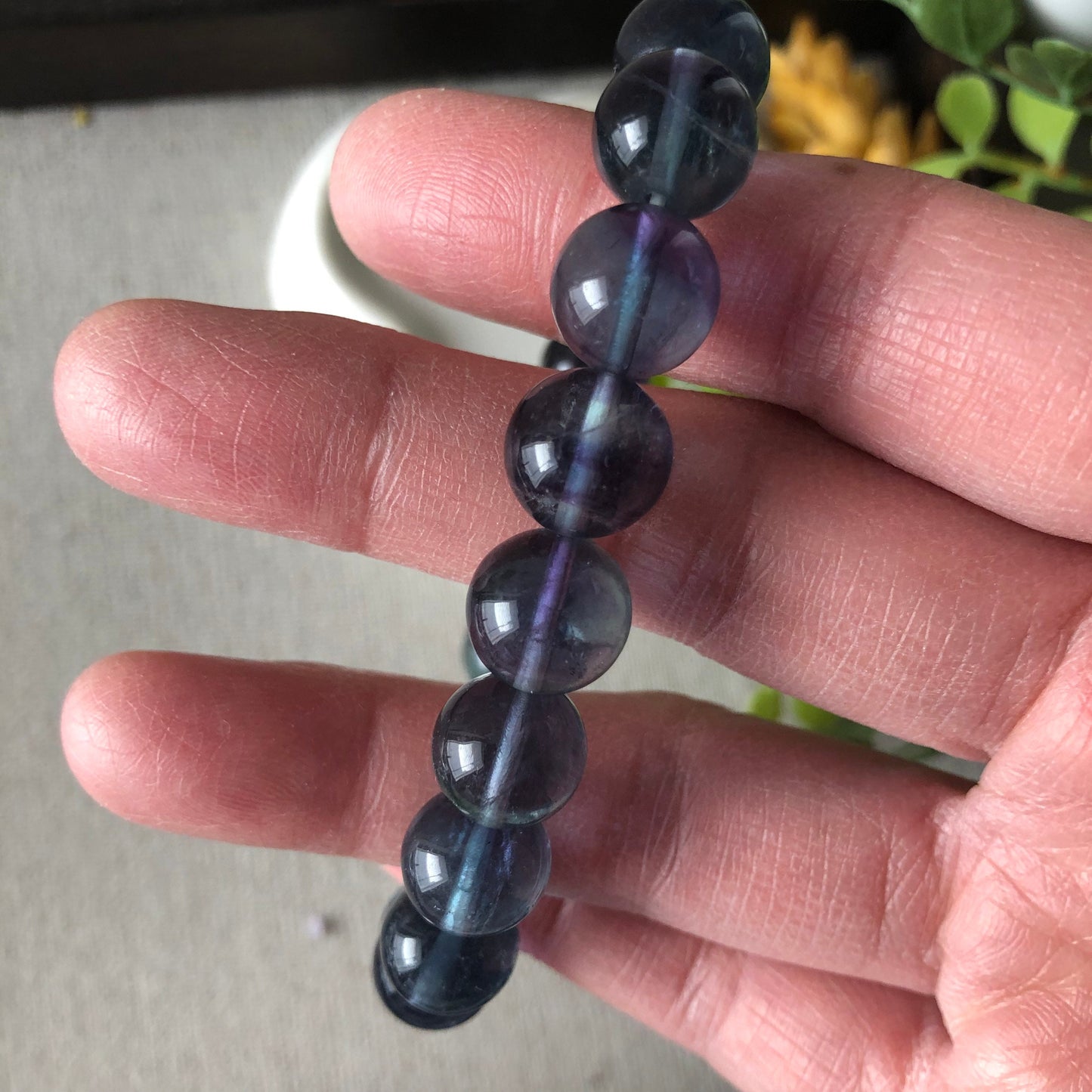 10 mm Natural Tint Green Blue Purple Crystal Bead Bracelet