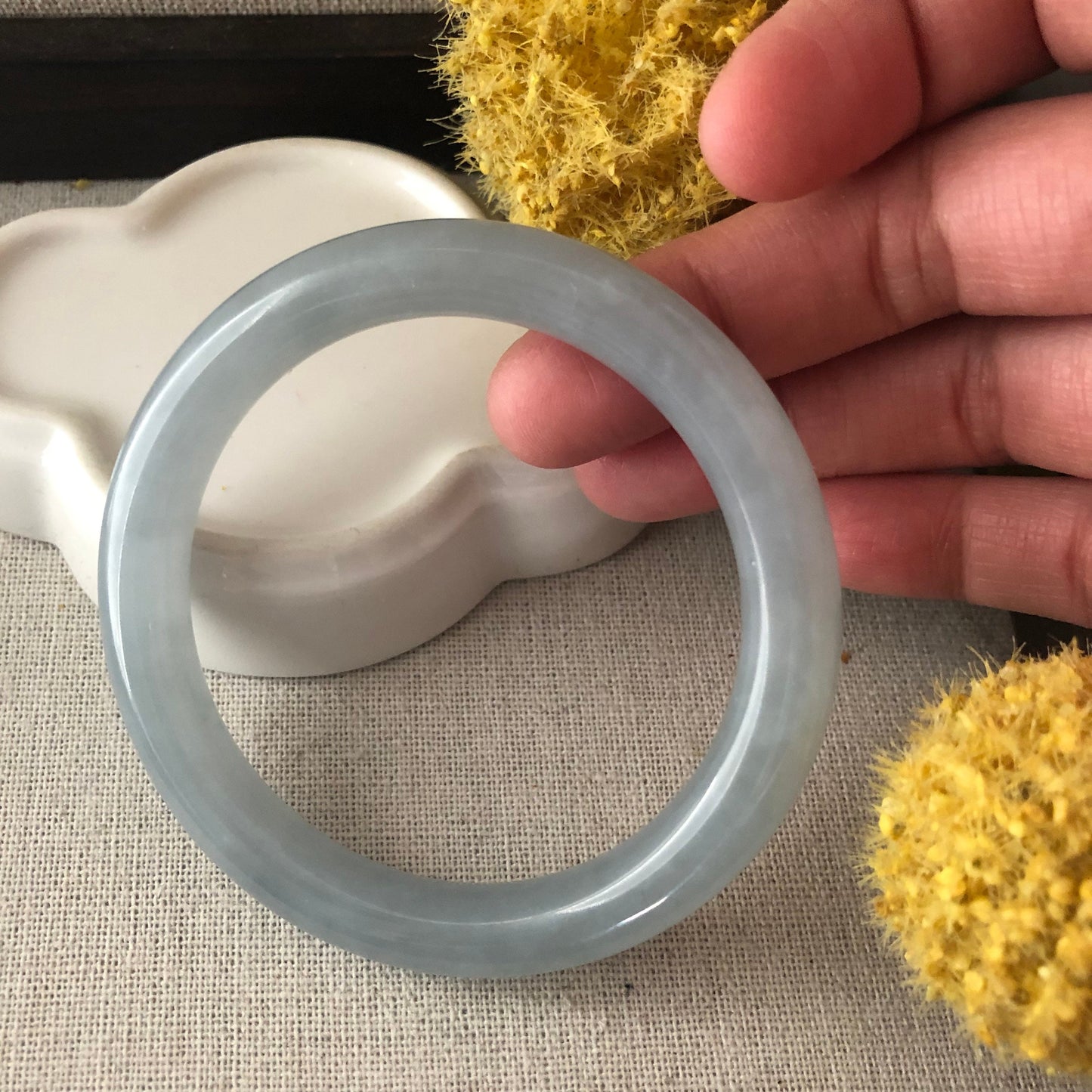 54-55mm Icy Sky Blue Round Shaped Jadeite Jade Bangle