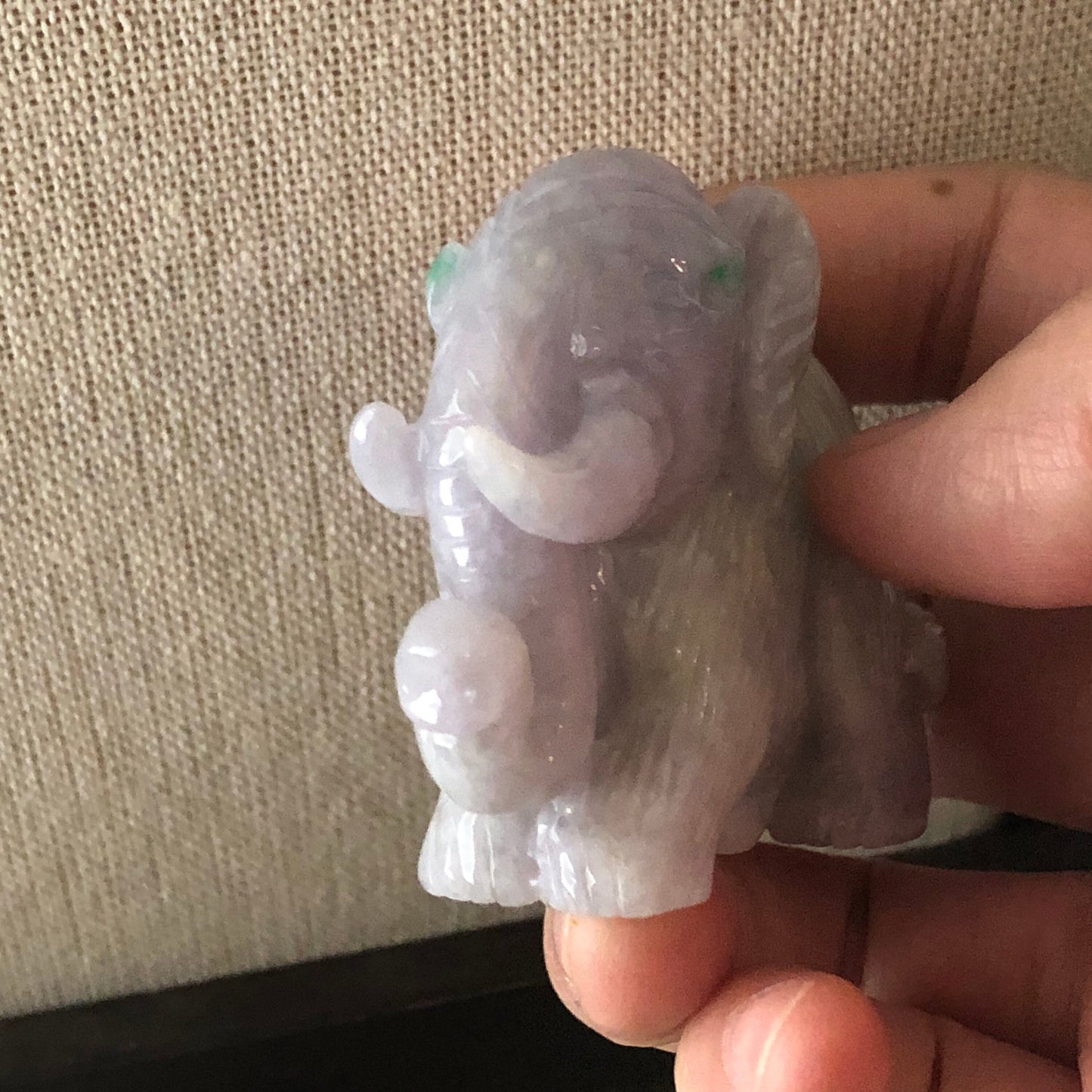 58.7mm Jadeite Jade Lavender Green Carved Elephant Statue Display Stamp