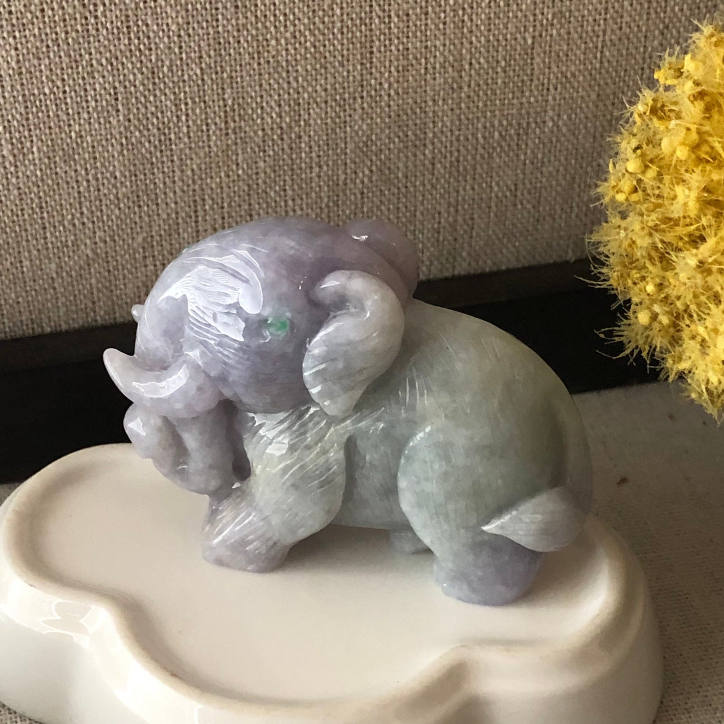 58.7mm Jadeite Jade Lavender Green Carved Elephant Statue Display Stamp