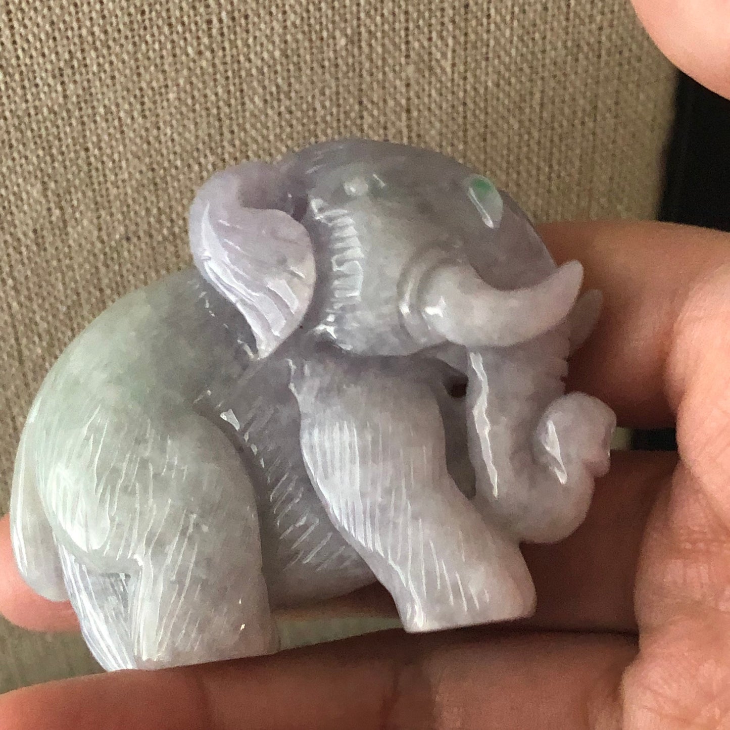 58.7mm Jadeite Jade Lavender Green Carved Elephant Statue Display Stamp