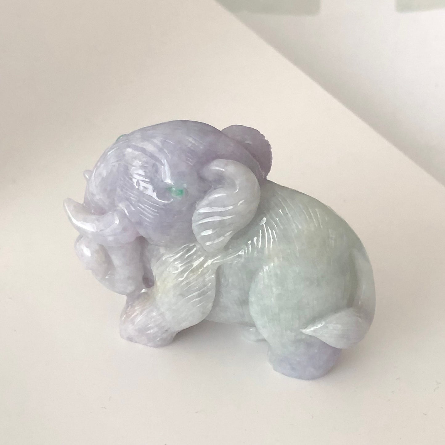 58.7mm Jadeite Jade Lavender Green Carved Elephant Statue Display Stamp