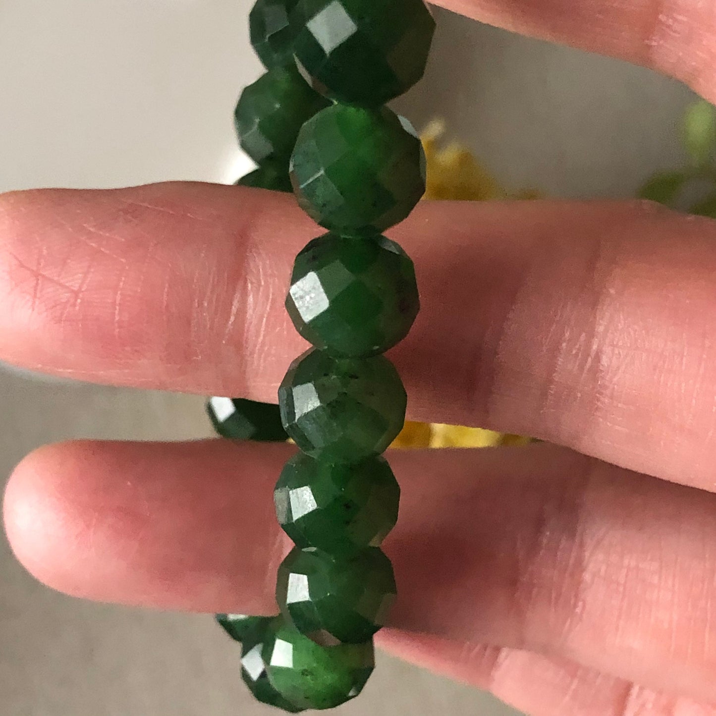 9mm Icy Nephrite Hetian Diamond Cut Jade Bead Bracelet