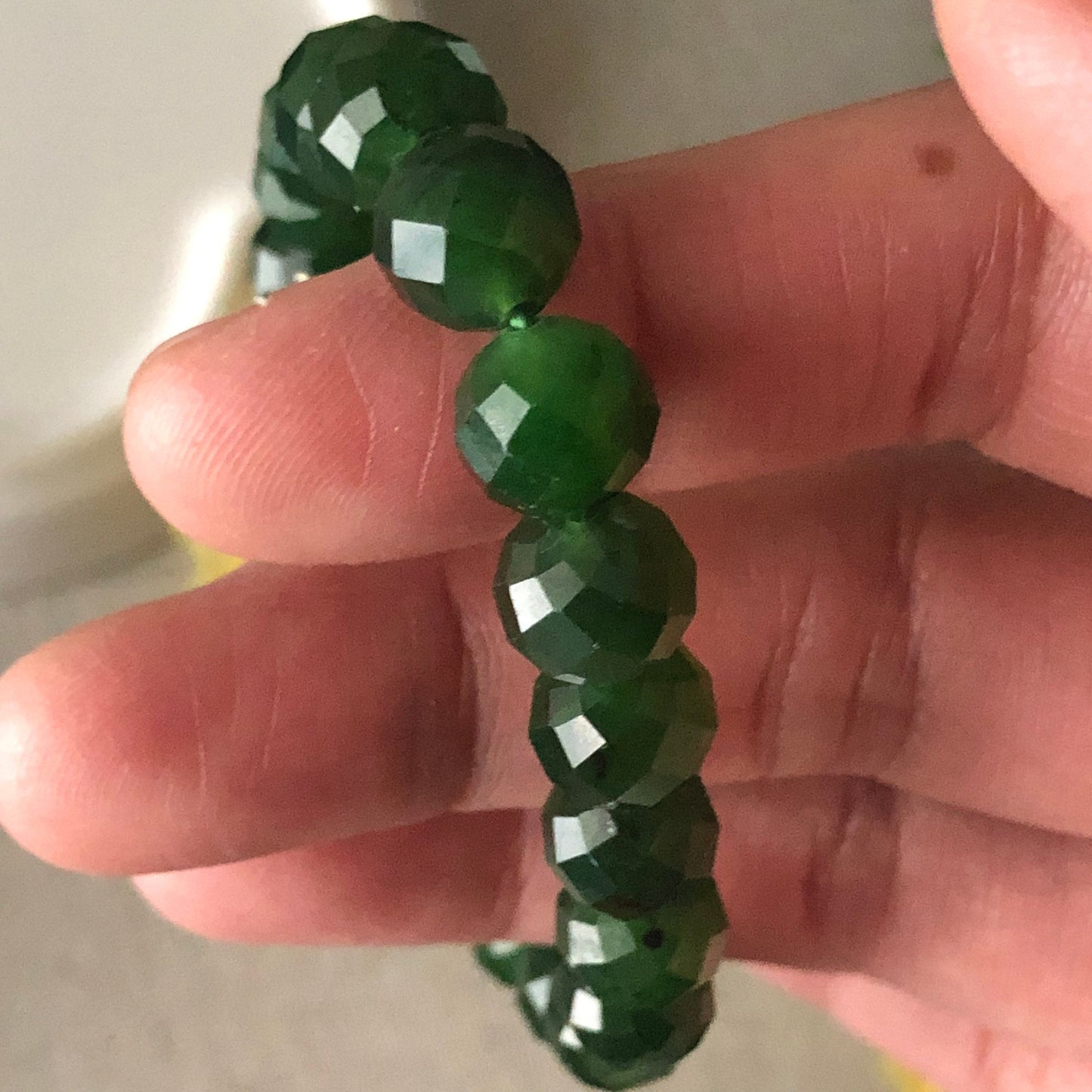 9mm Icy Nephrite Hetian Diamond Cut Jade Bead Bracelet