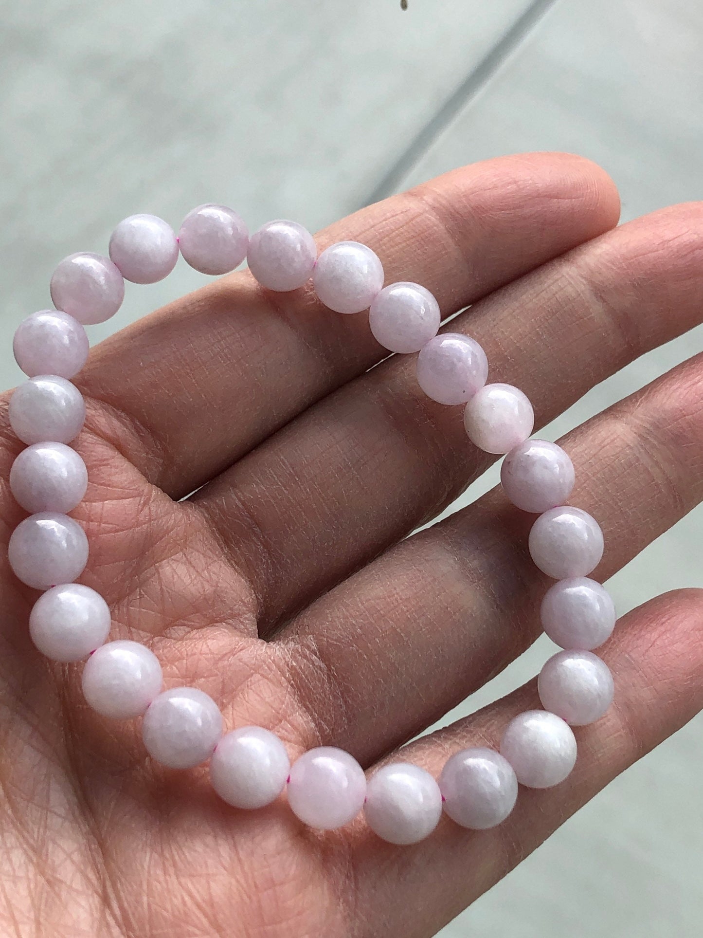 7.5 mm Jadeite Jade Tint Pink Round Bead Bracelet