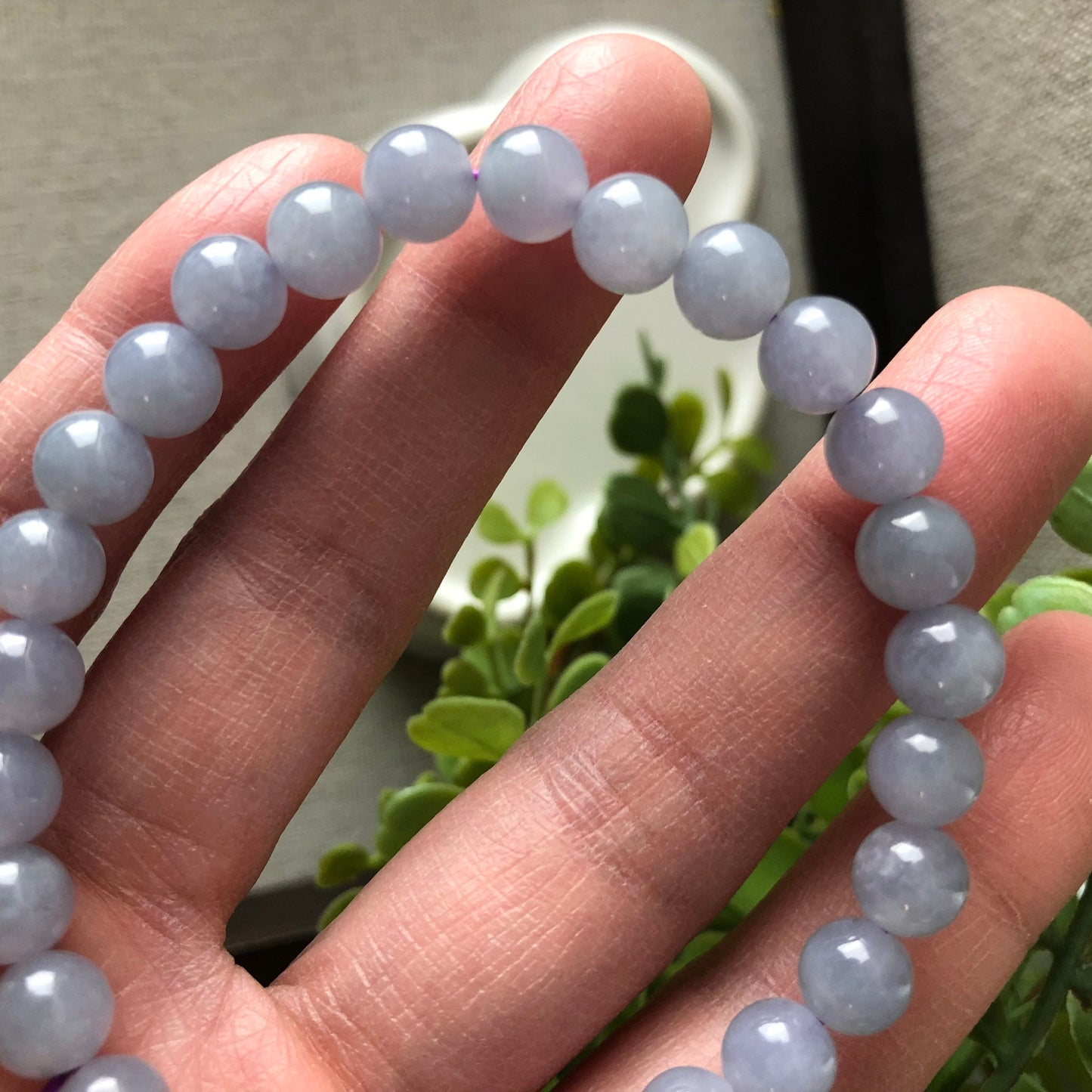 Reserved. 7 mm Jadeite Jade Icy Lavender Bead Bracelet