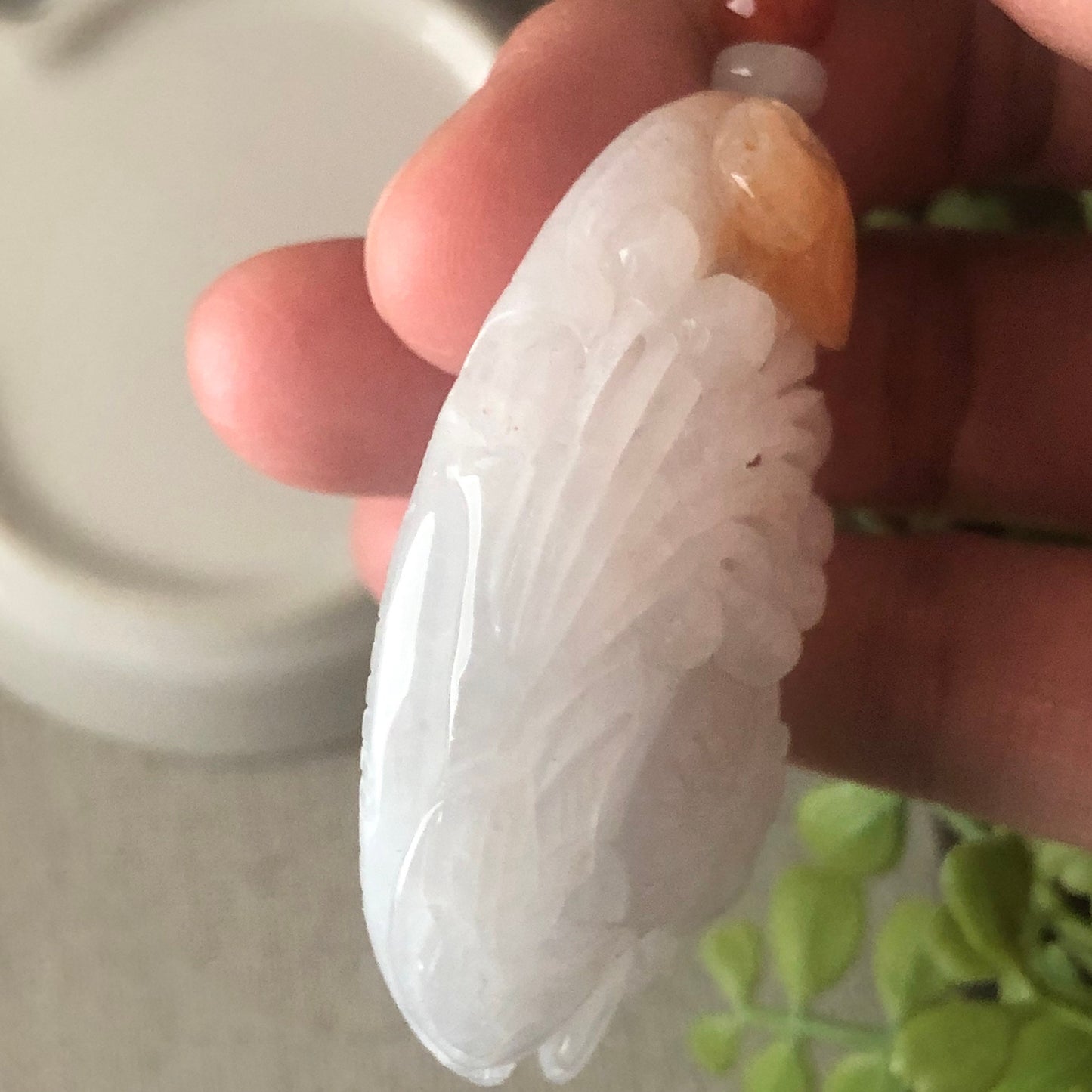 52.9 mm Icy Jadeite Jade Carved Scenery Flower Pendant