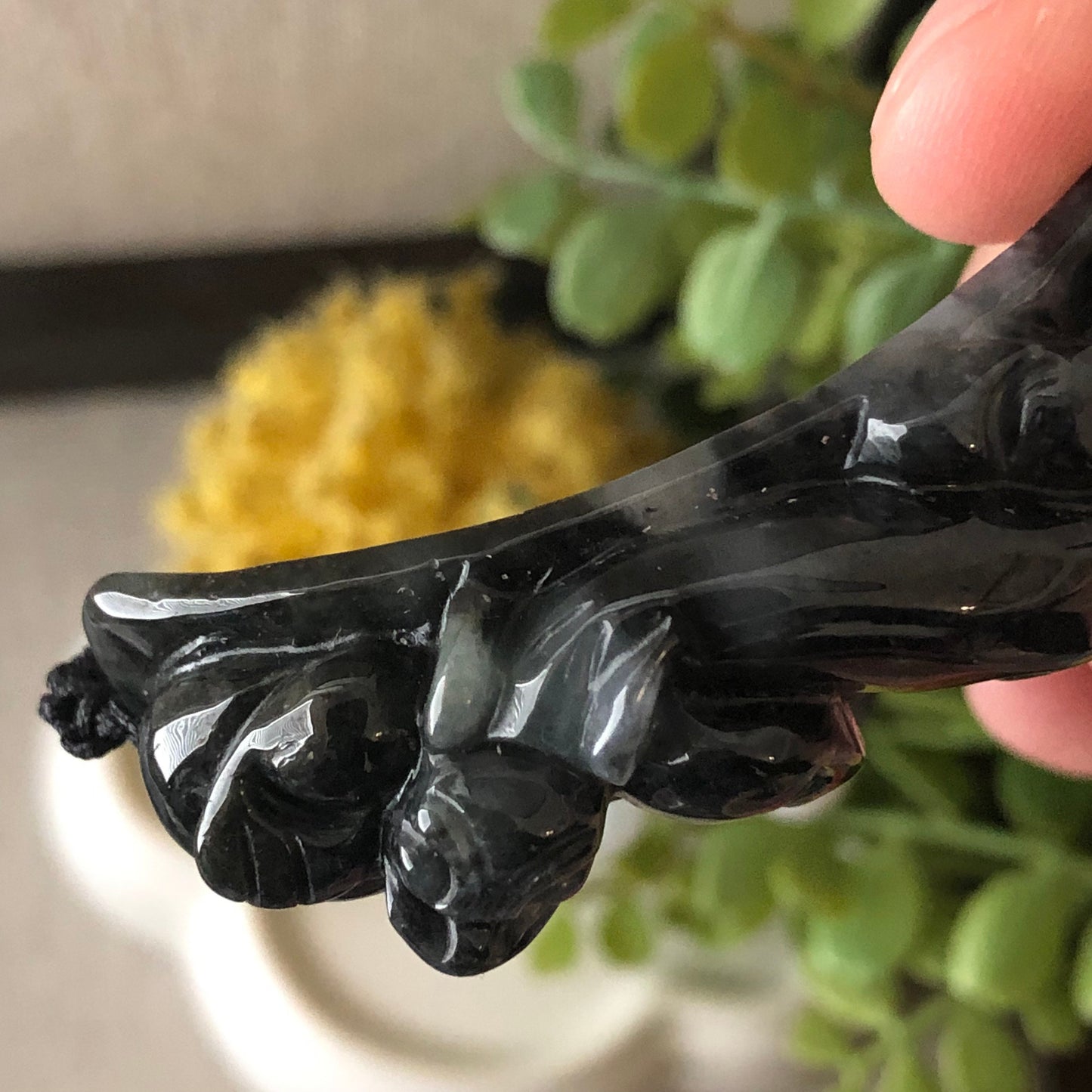58.7mm Black Wuji Carved Pixiu Jadeite Jade Rope Bracelet