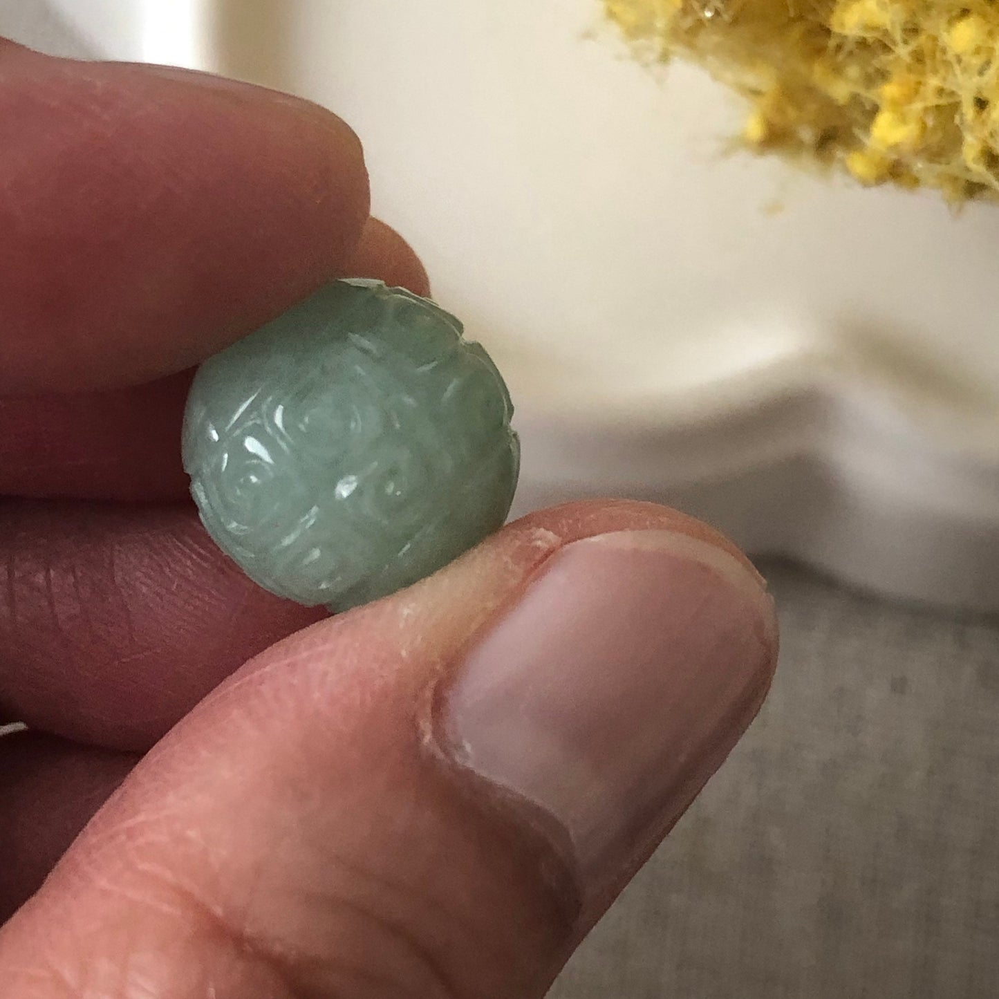 11.5mm Jadeite Jade Green Carved Bead Charm Pendant