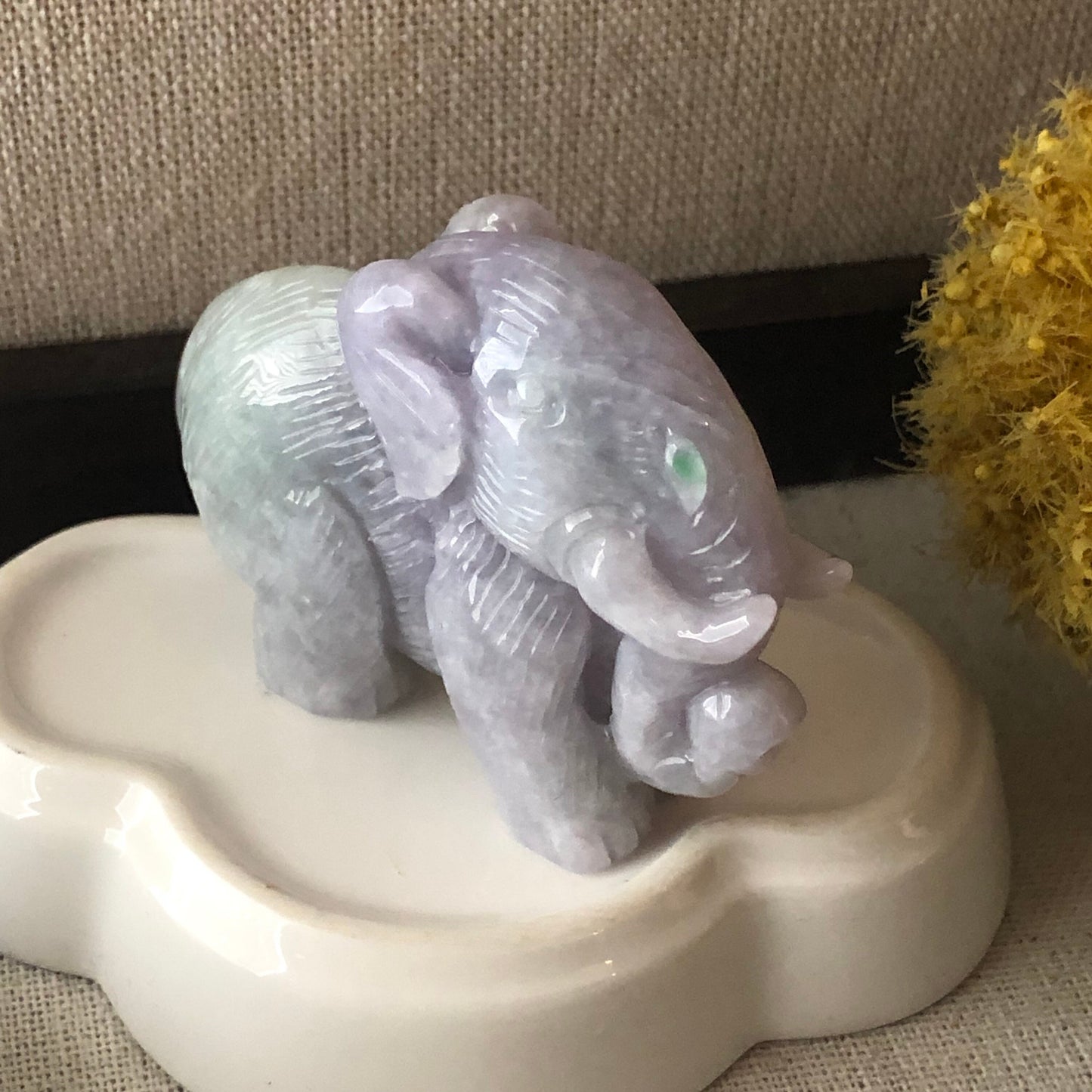 58.7mm Jadeite Jade Lavender Green Carved Elephant Statue Display Stamp
