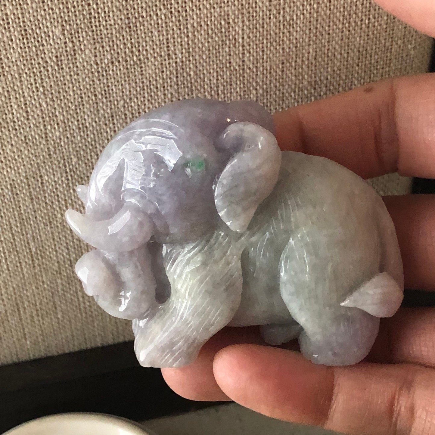 58.7mm Jadeite Jade Lavender Green Carved Elephant Statue Display Stamp