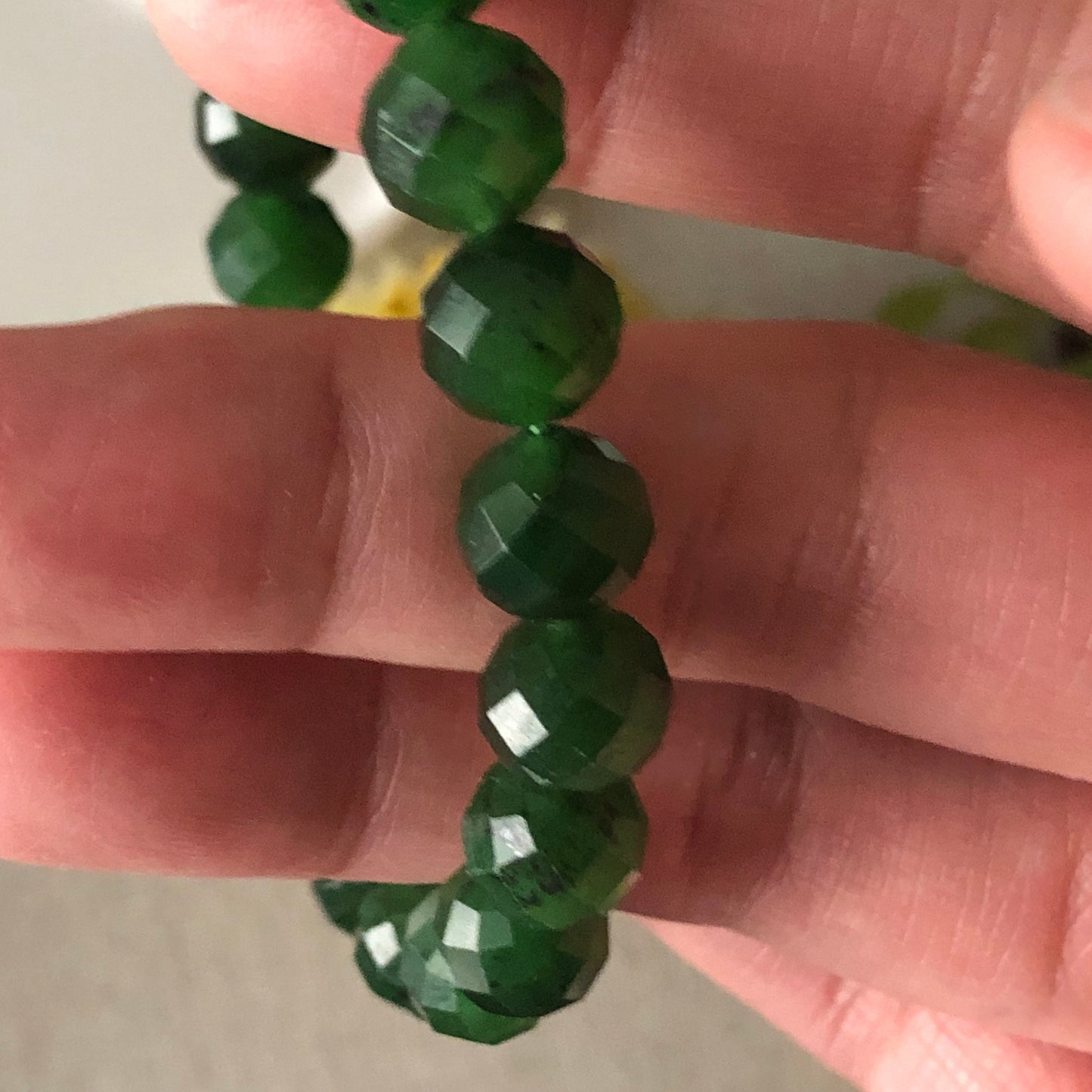 9mm Icy Nephrite Hetian Diamond Cut Jade Bead Bracelet