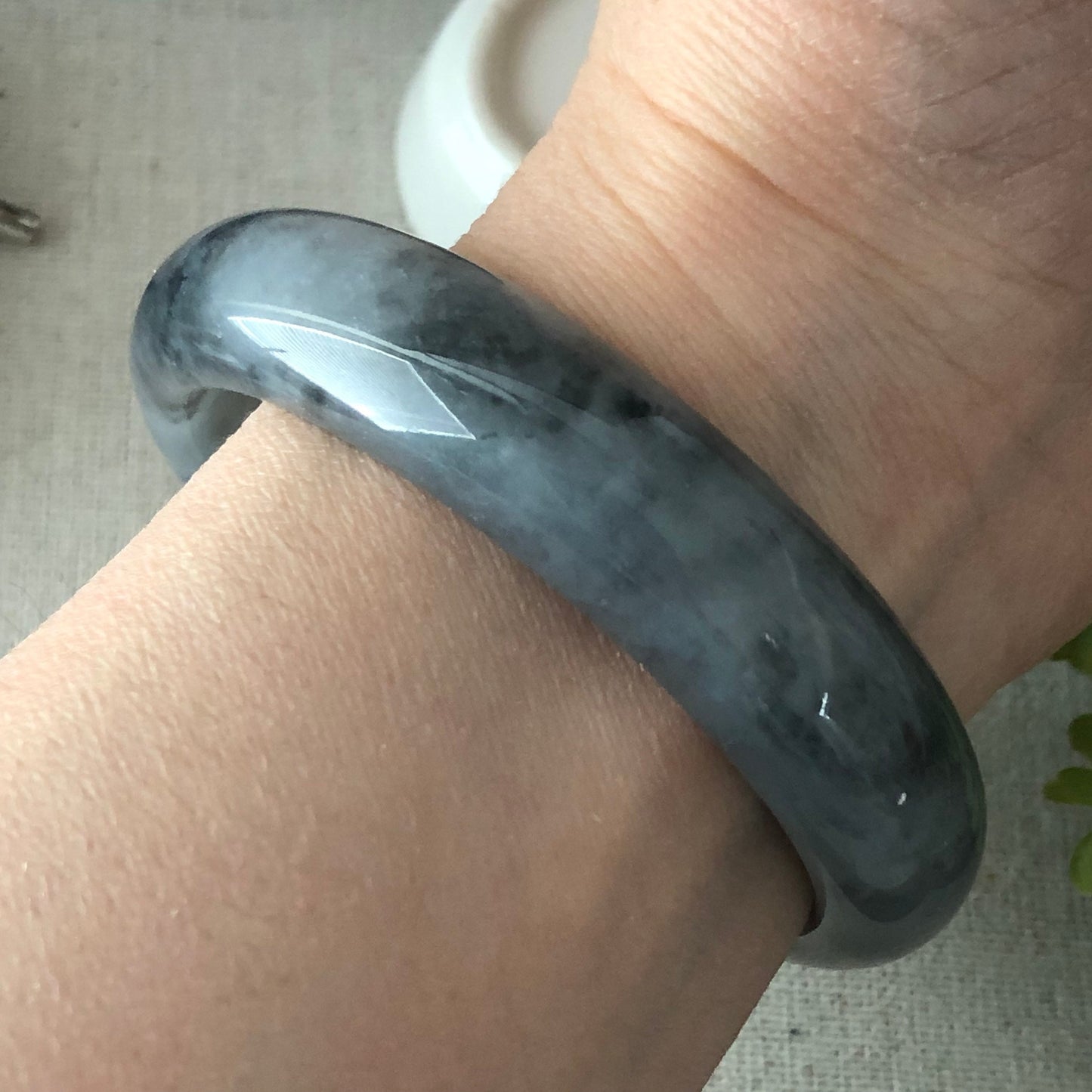 56mm Icy Black Wuji Jade Jadeite Glutinous Bangle