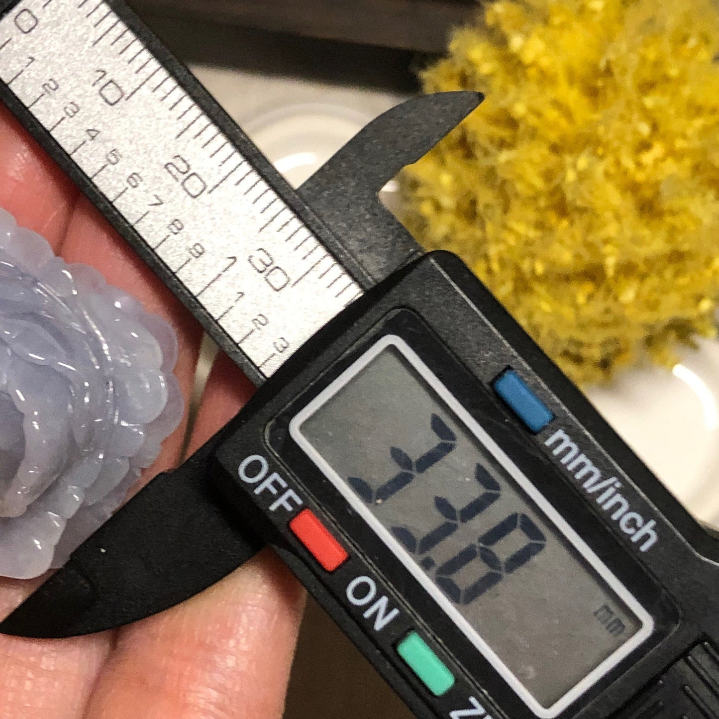 33.8mm Jadeite Jade Icy Lavender Carved Flower Pendant