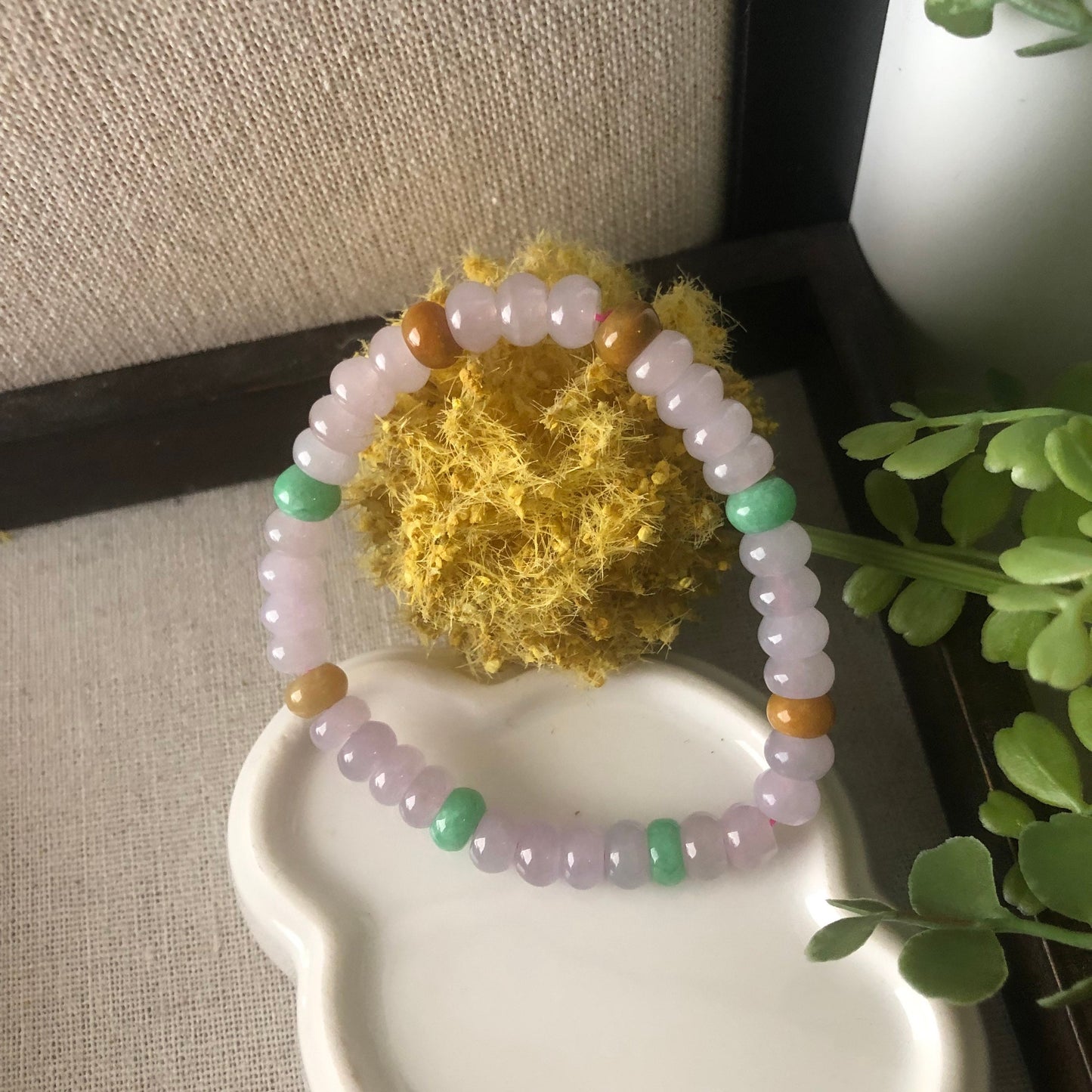 7 mm Icy Tint Pink Jade Jadeite Flat Bead Bracelet