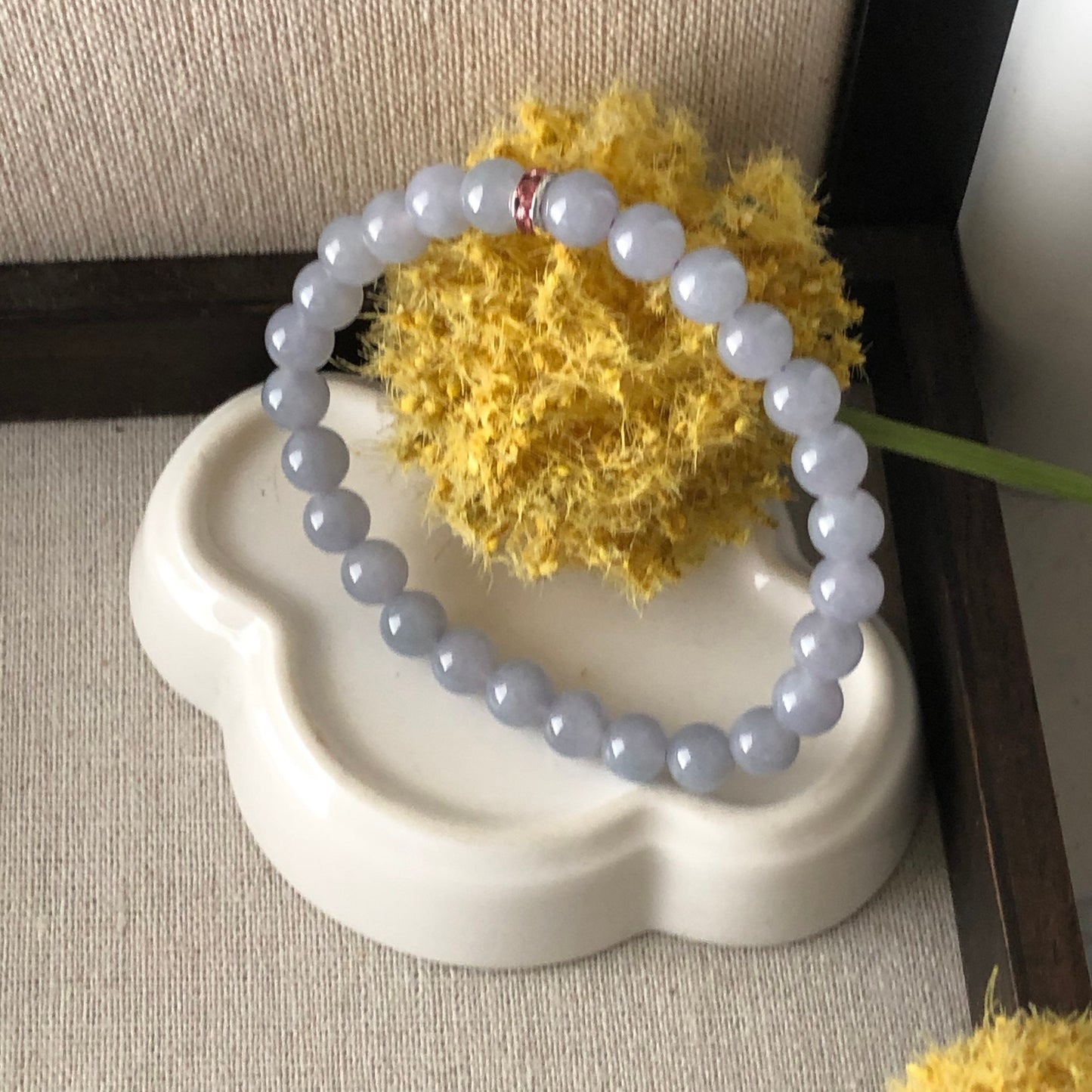 7 mm Jadeite Jade Icy Lavender Bead Bracelet