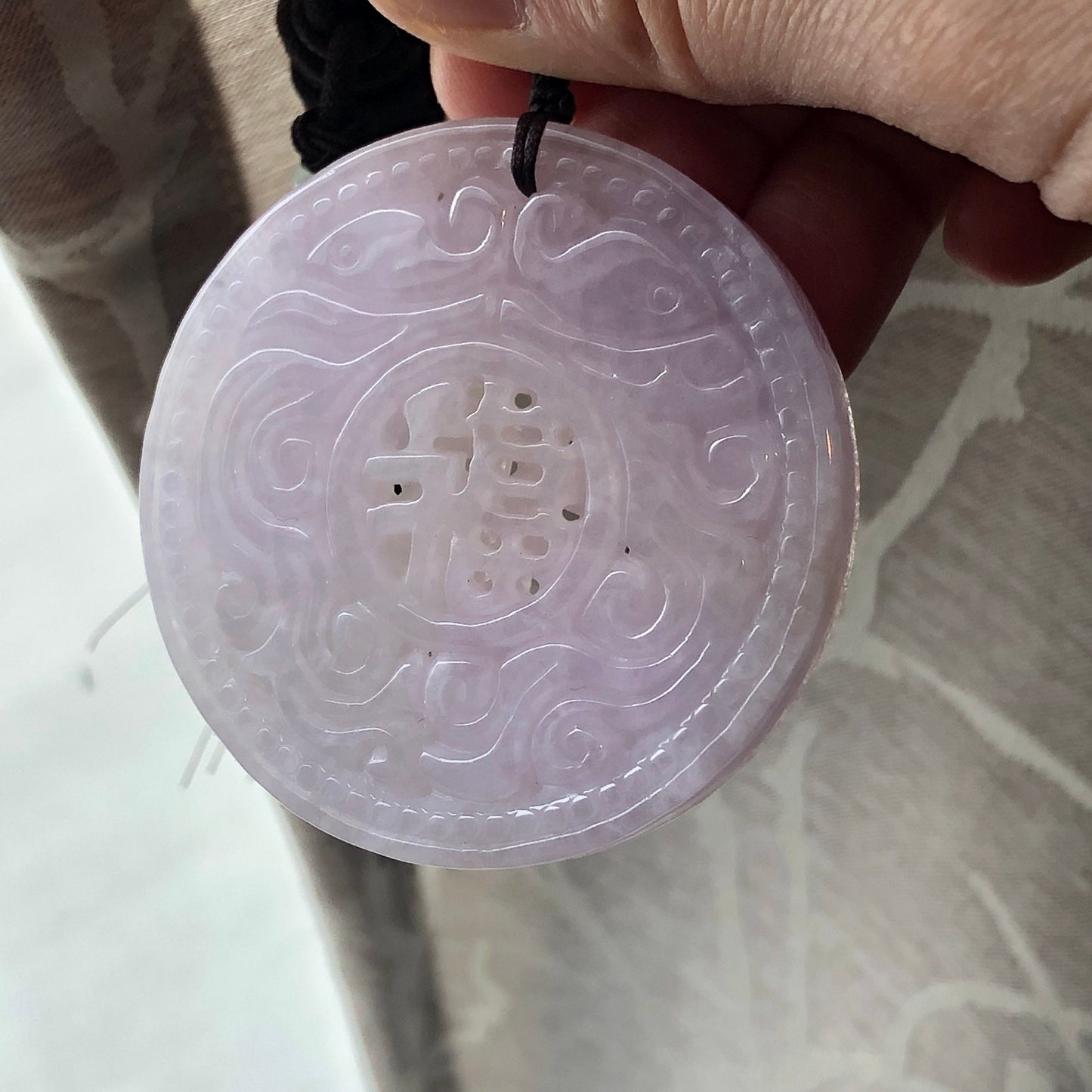 54.5mm Jadeite Jade Lavender Carved Asian Lucky Character Pendant Charm