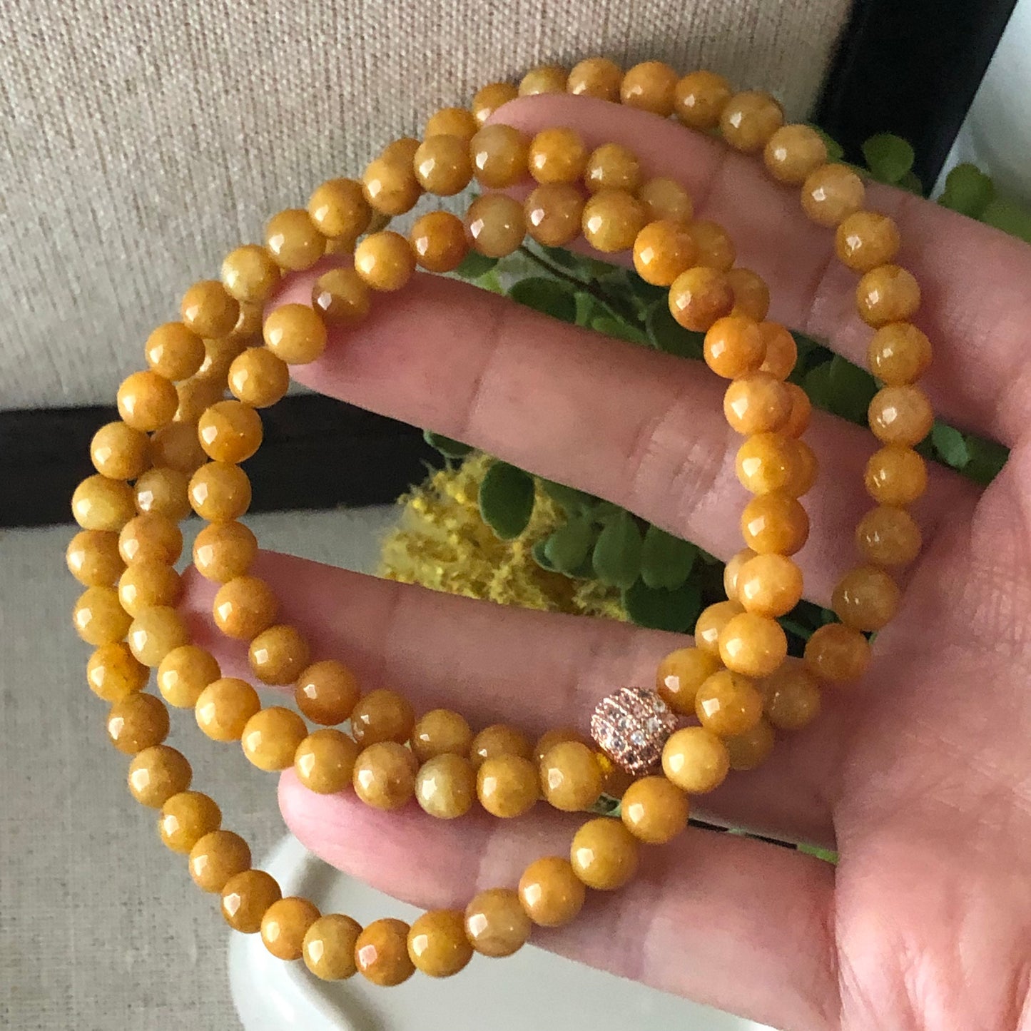 Reserved. 6 mm Jadeite Jade Yellow Brown Bead Bracelet Necklace