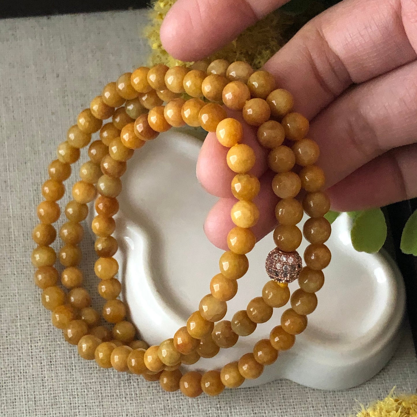 Reserved. 6 mm Jadeite Jade Yellow Brown Bead Bracelet Necklace