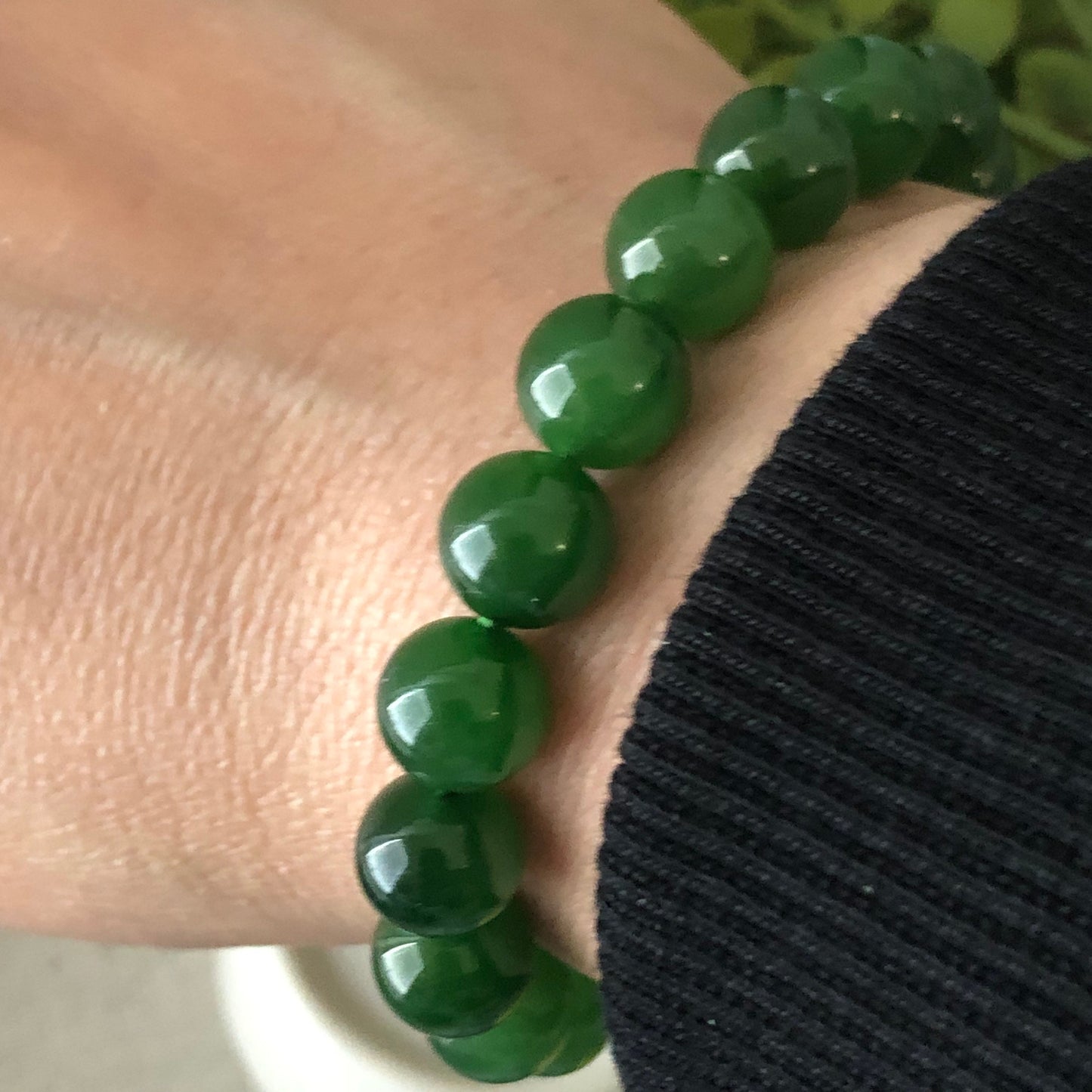 9.5 mm Icy Imperial Green Hetian Jade Bead Bracelet