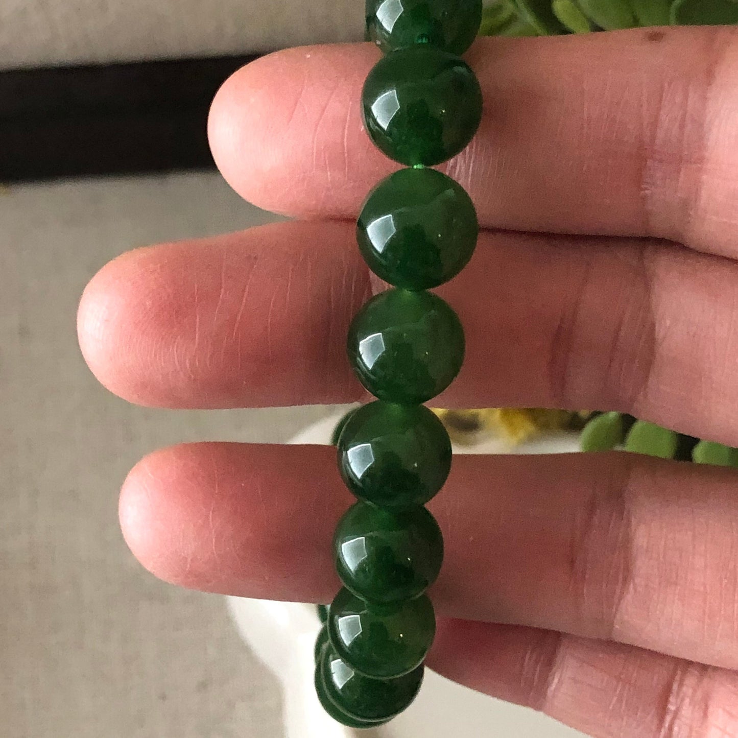 9.5 mm Icy Imperial Green Hetian Jade Bead Bracelet