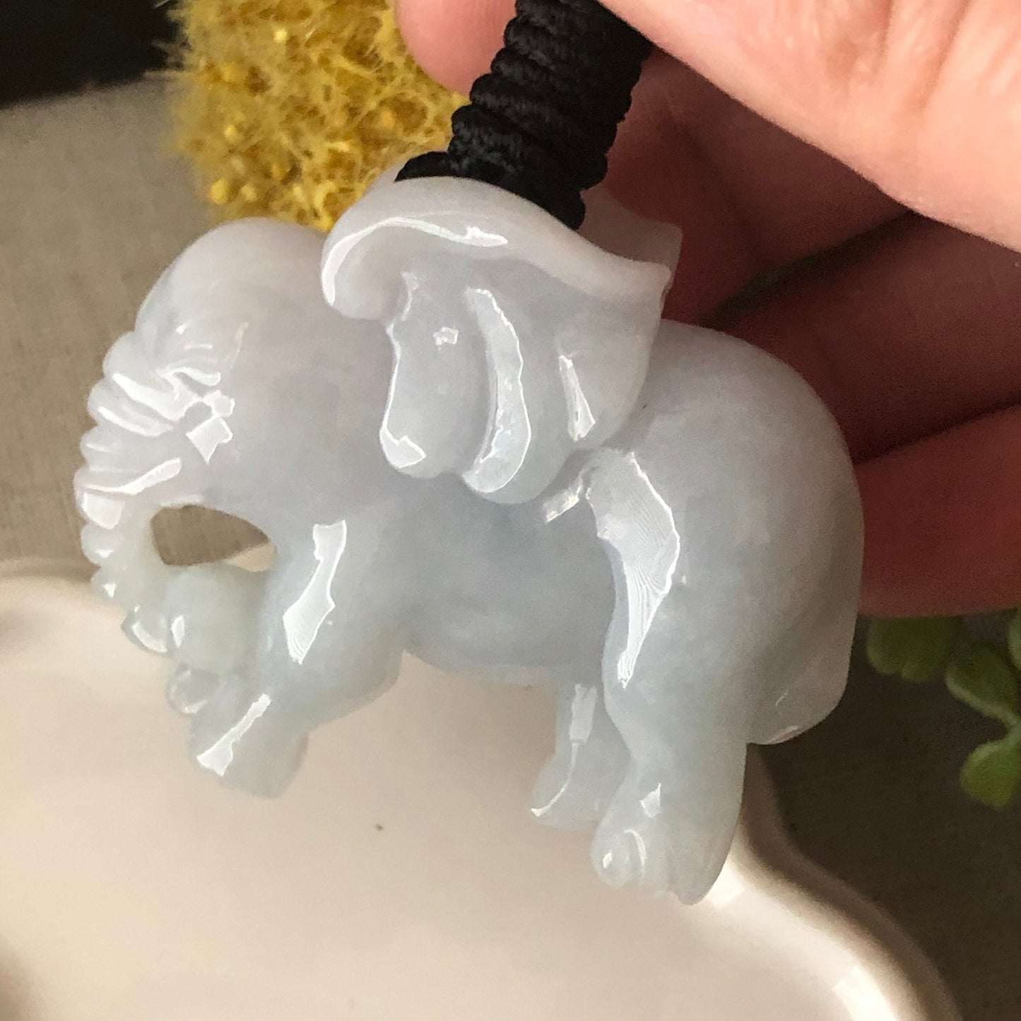 47.3mm Jadeite Jade Icy Carved Elephant Statue Display Stamp