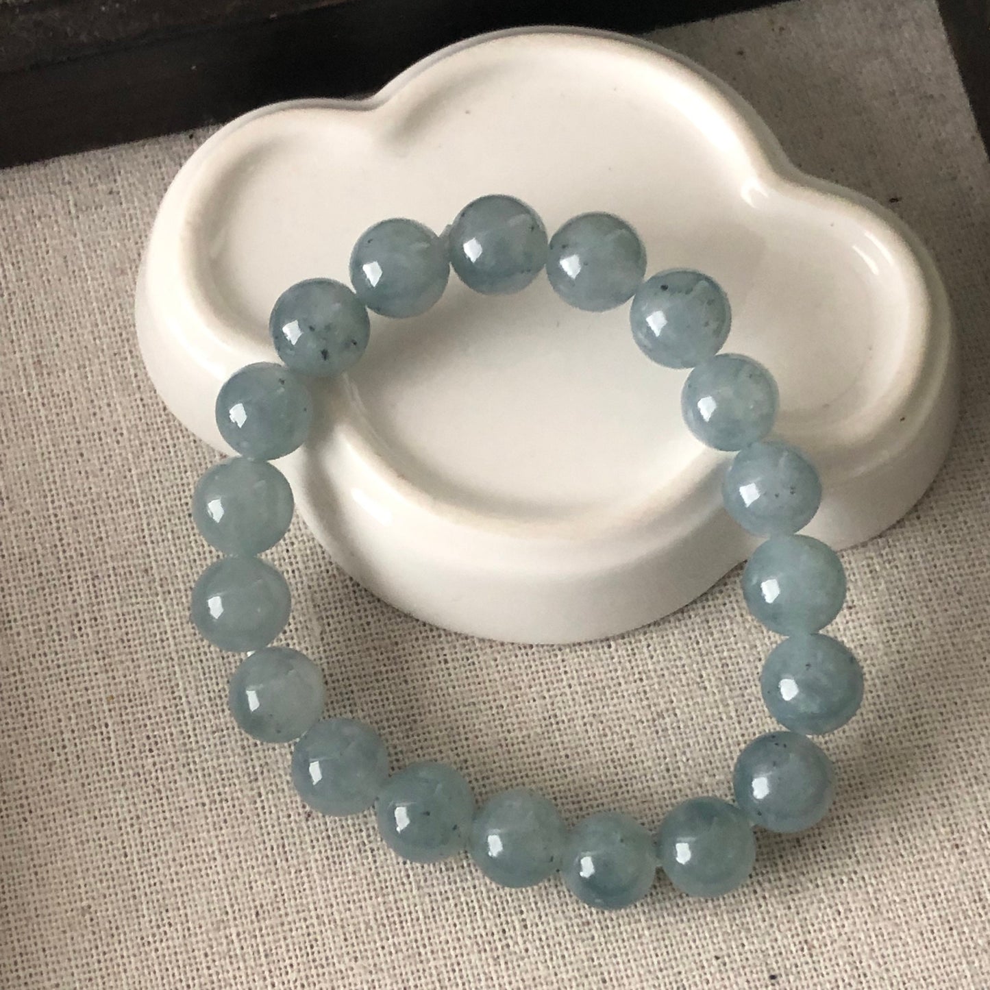 10mm Icy Earthy Wuji Sky Blue Jadeite Jade Bead Bracelet