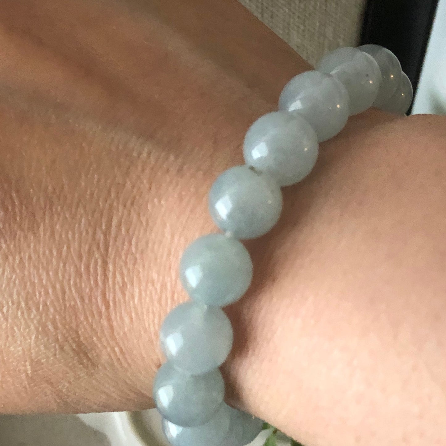 10mm Icy Earthy Wuji Light Sky Blue Jadeite Jade Bead Bracelet