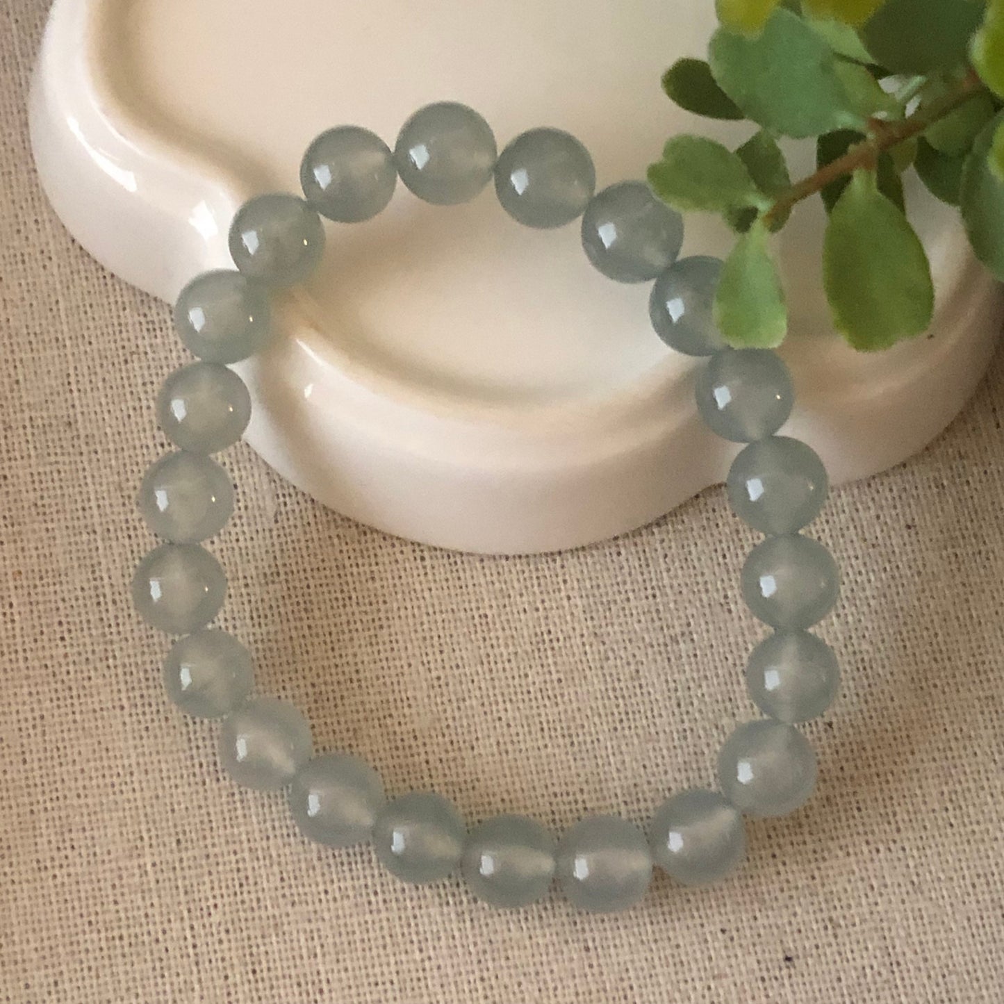 8mm Icy Tint Glow Jadeite Jade Bead Bracelet