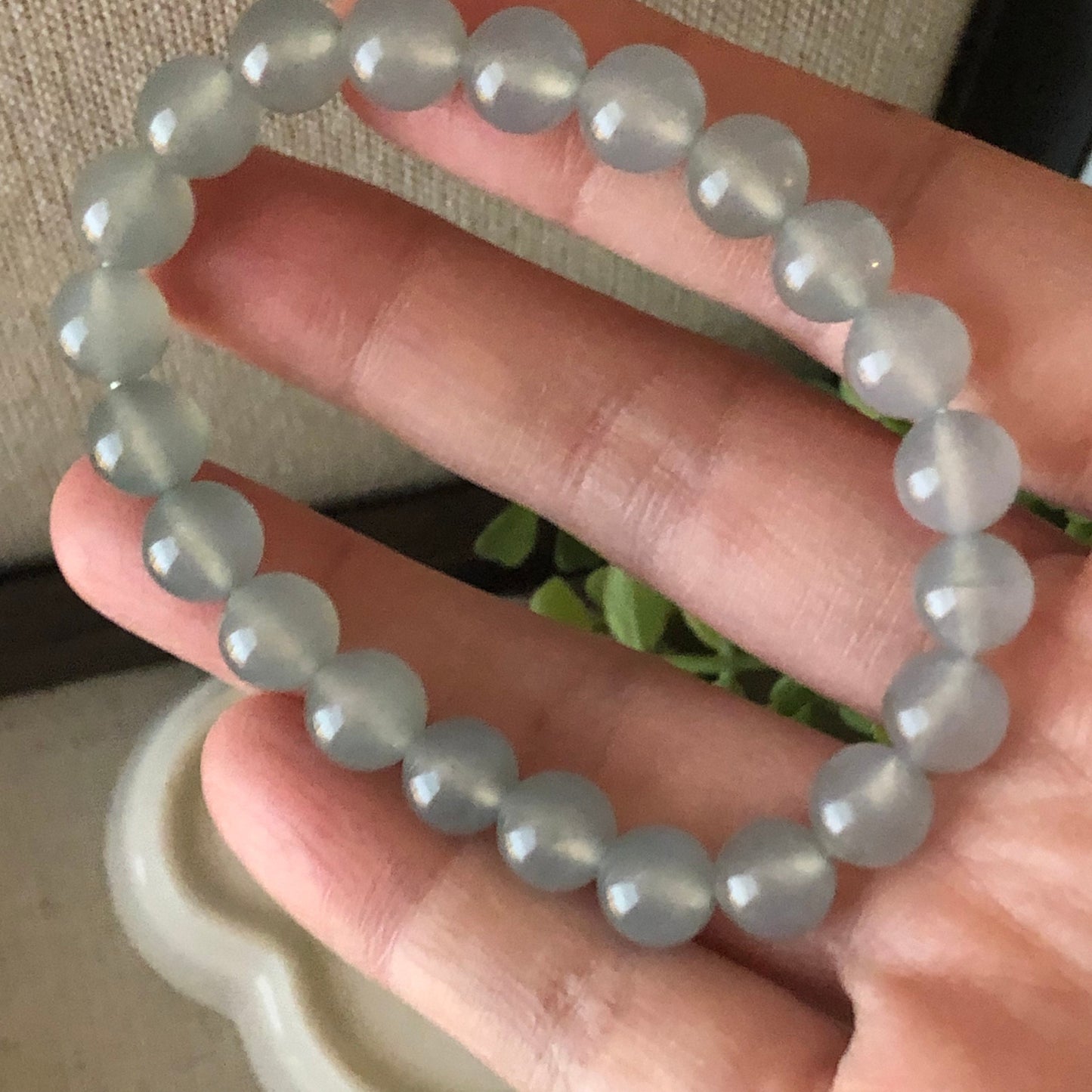 8mm Icy Tint Glow Jadeite Jade Bead Bracelet